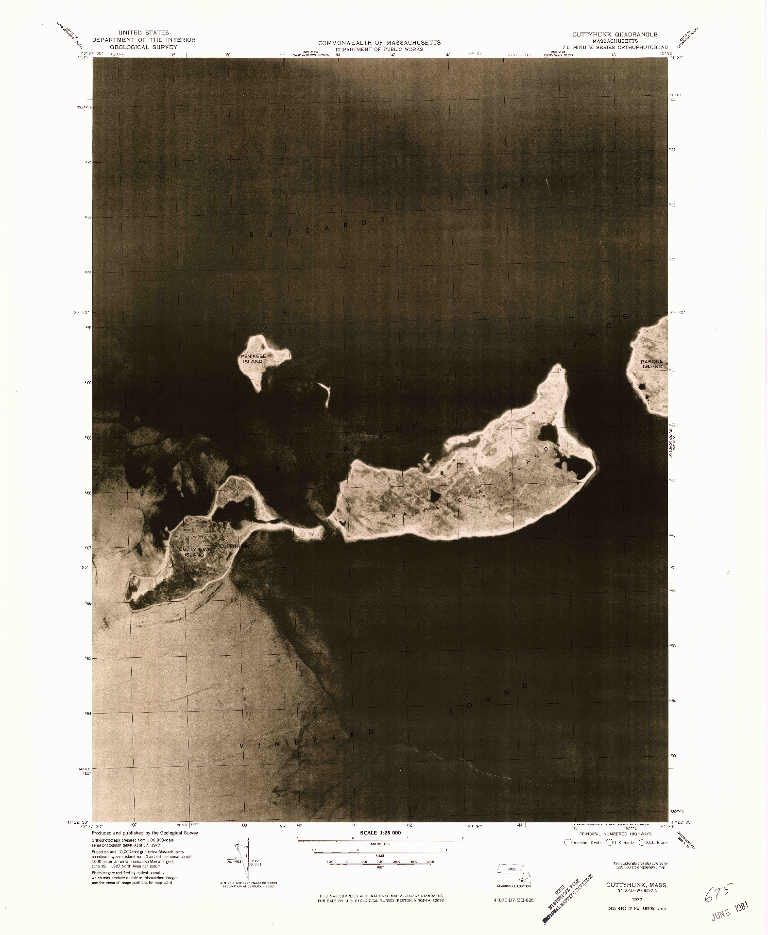 USGS 1:25000-SCALE QUADRANGLE FOR CUTTYHUNK, MA 1977