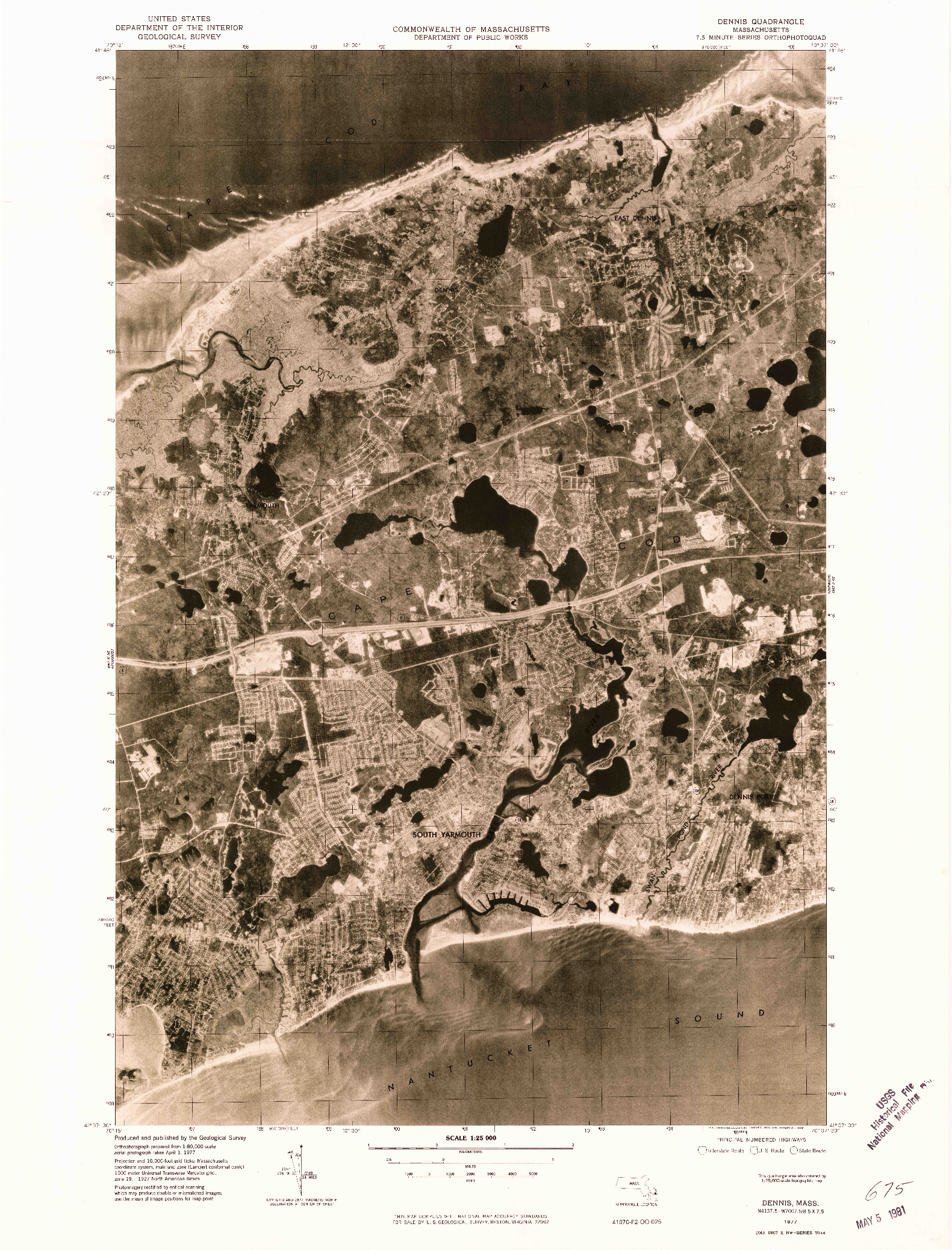 USGS 1:25000-SCALE QUADRANGLE FOR DENNIS, MA 1977