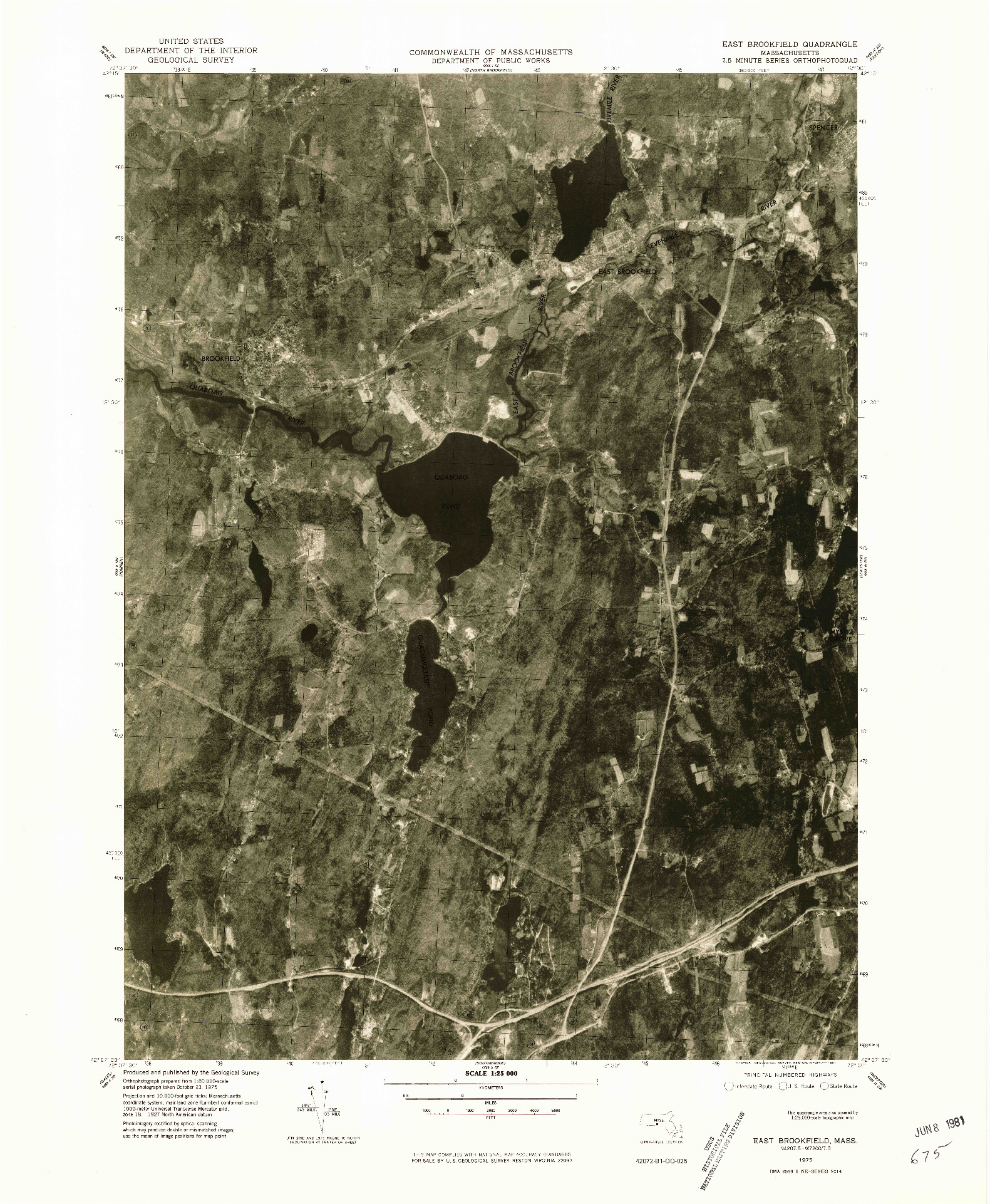 USGS 1:25000-SCALE QUADRANGLE FOR EAST BROOKFIELD, MA 1975