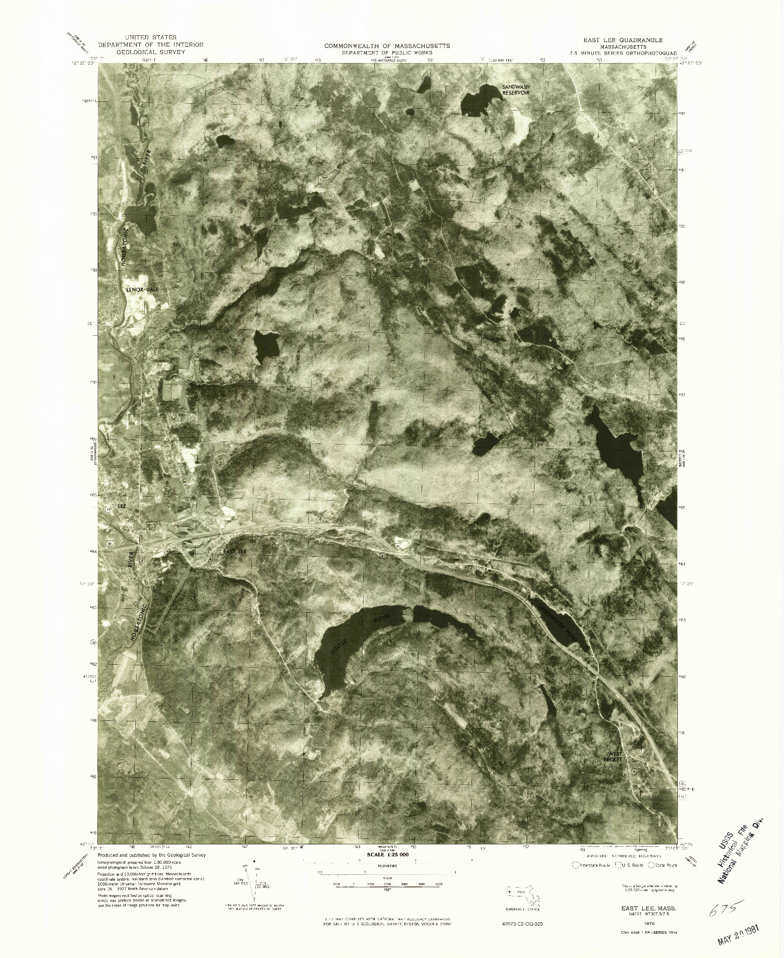 USGS 1:25000-SCALE QUADRANGLE FOR EAST LEE, MA 1975
