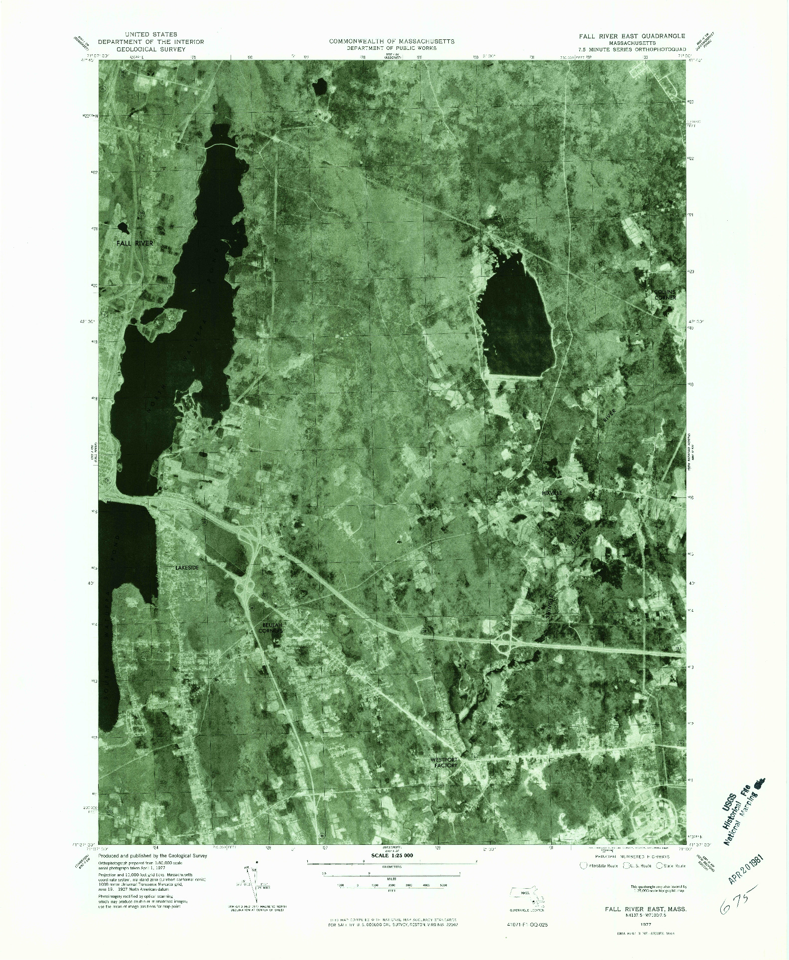 USGS 1:25000-SCALE QUADRANGLE FOR FALL RIVER EAST, MA 1977