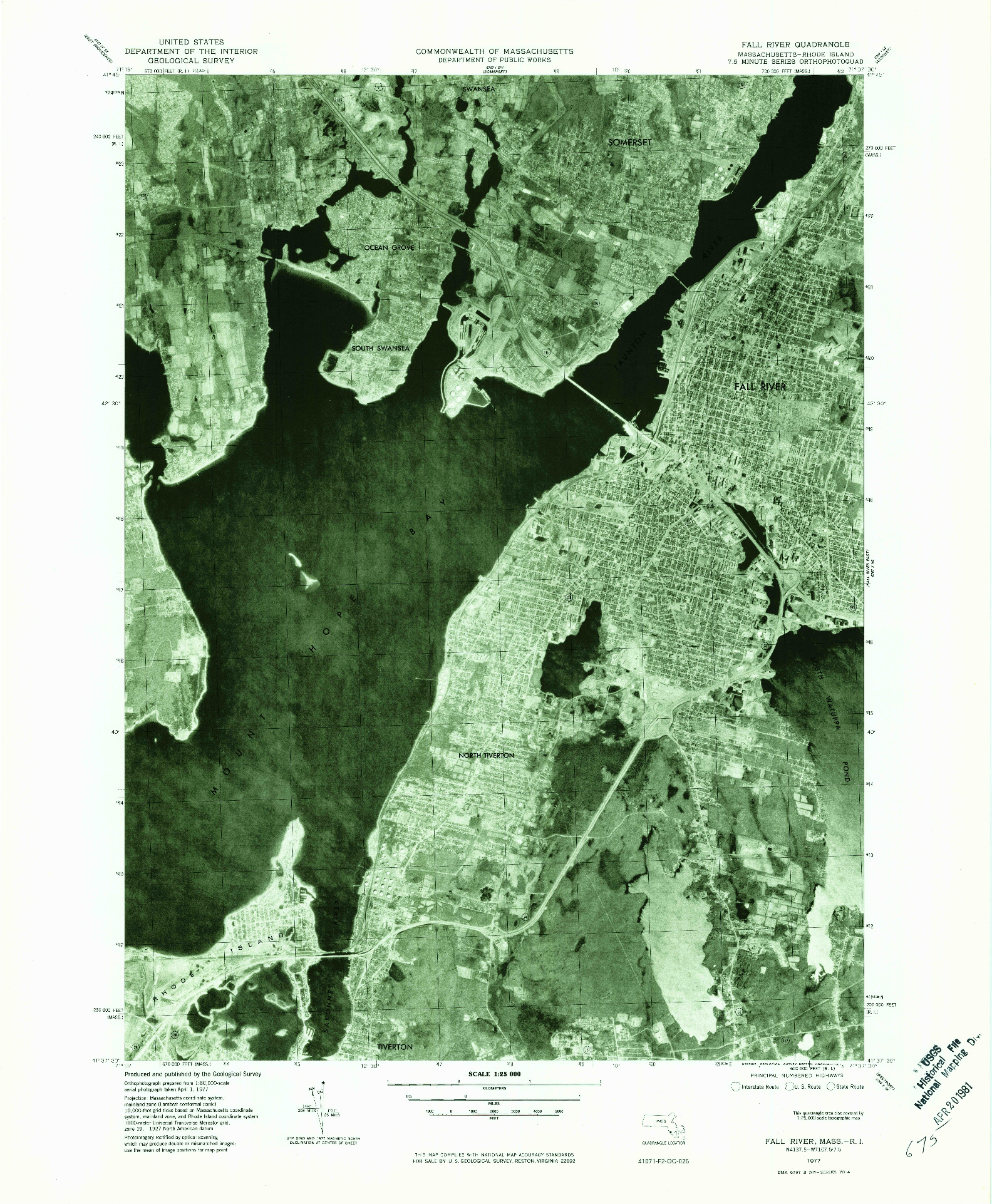 USGS 1:25000-SCALE QUADRANGLE FOR FALL RIVER, MA 1977