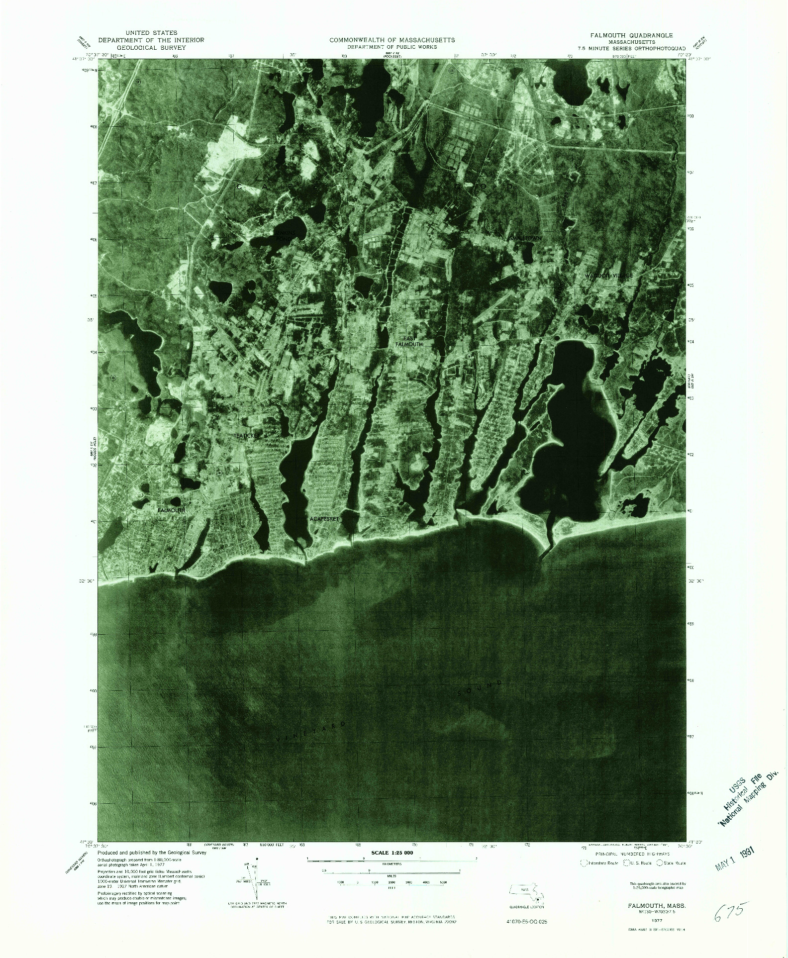 USGS 1:25000-SCALE QUADRANGLE FOR FALMOUTH, MA 1977