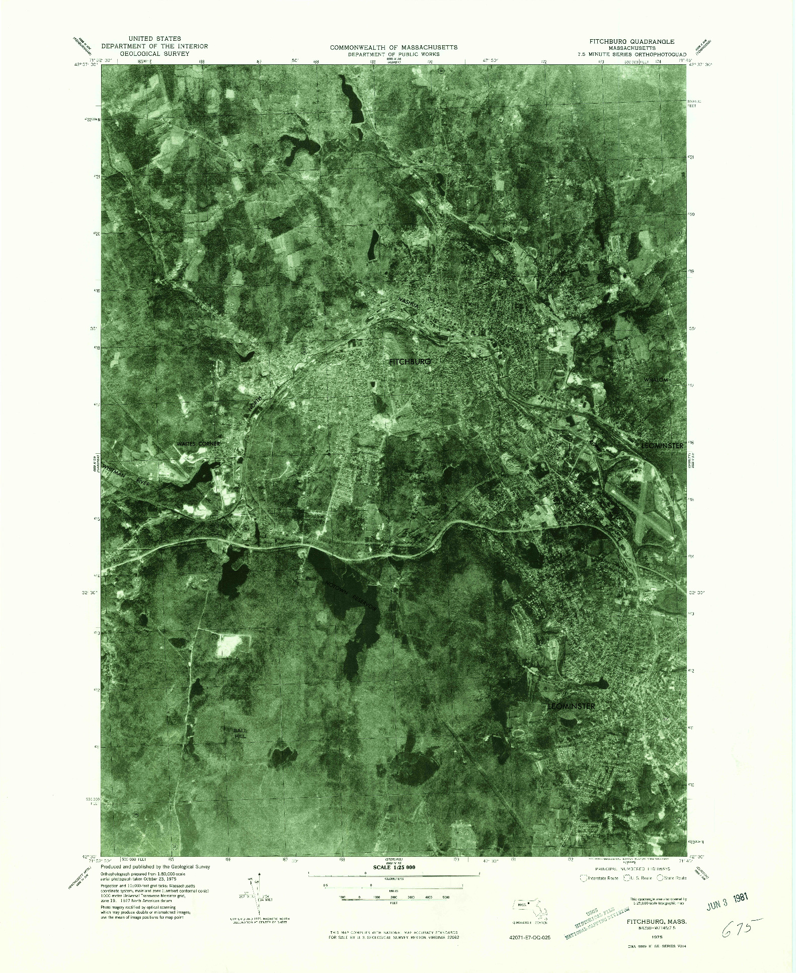 USGS 1:25000-SCALE QUADRANGLE FOR FITCHBURG, MA 1975