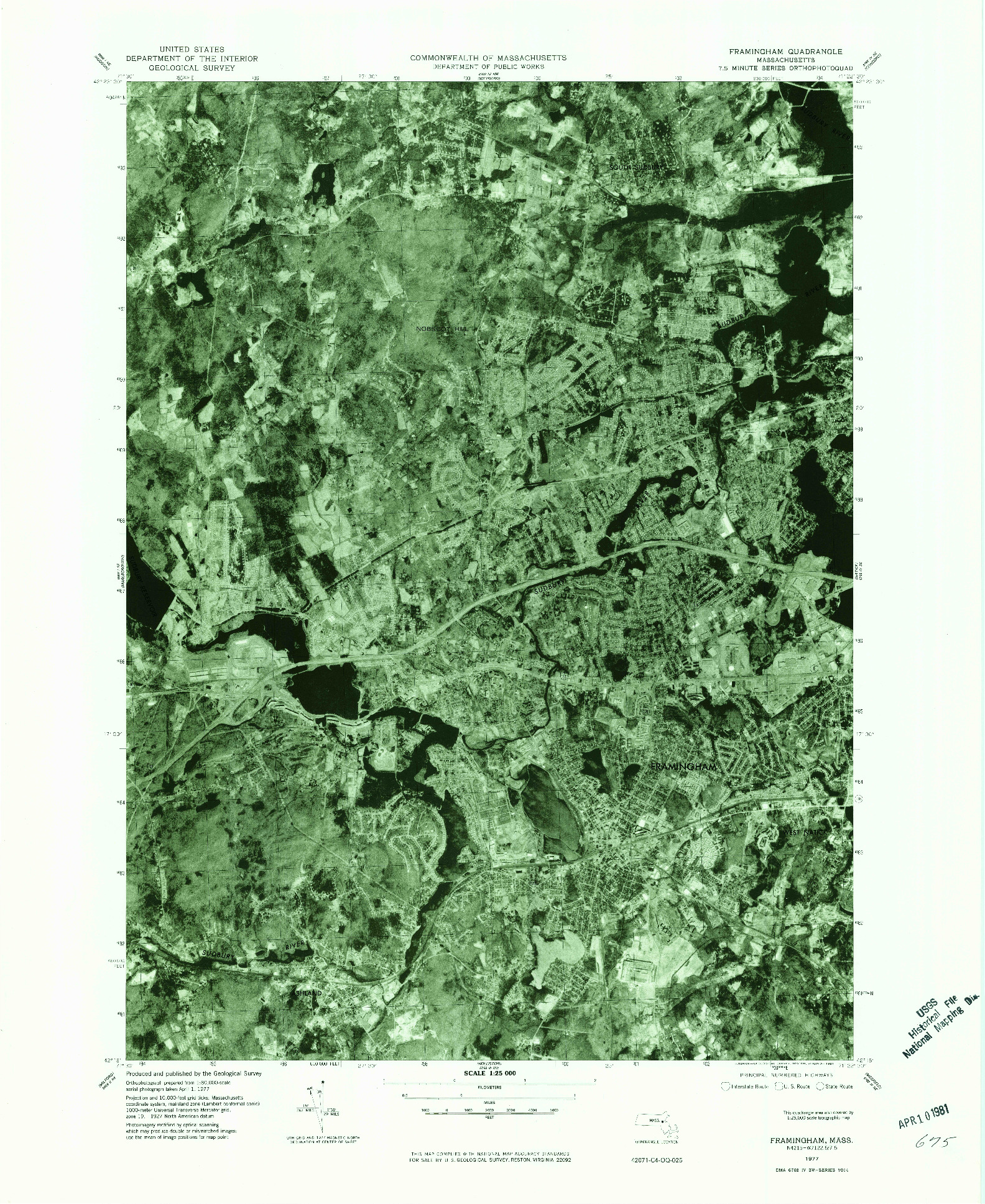 USGS 1:25000-SCALE QUADRANGLE FOR FRAMINGHAM, MA 1977