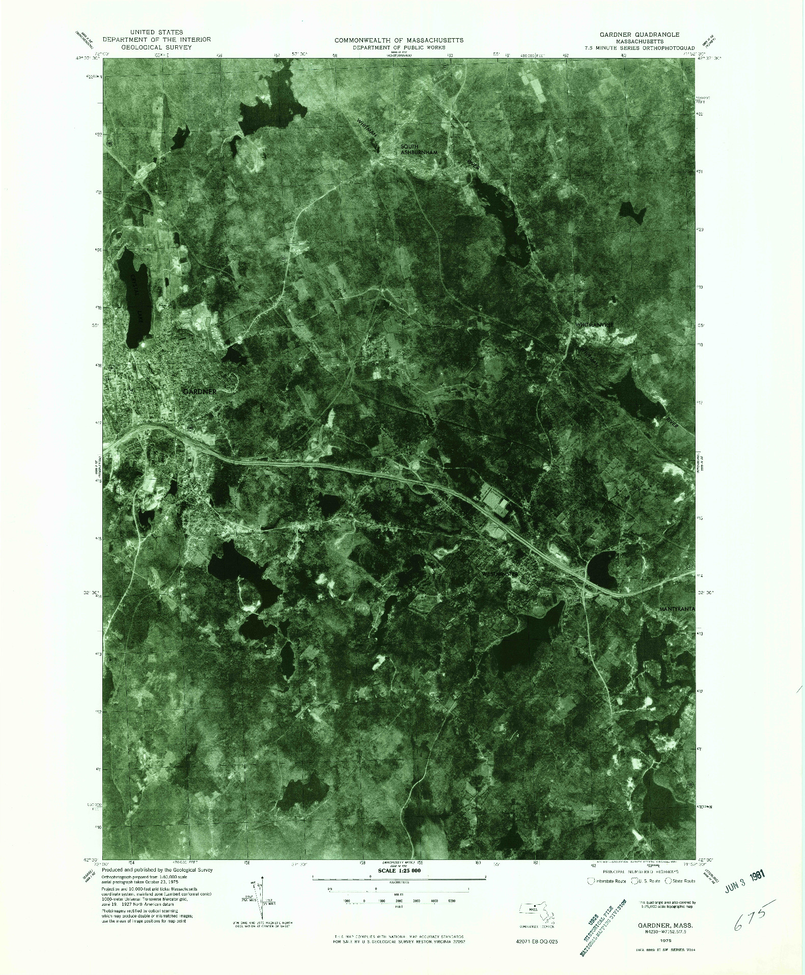 USGS 1:25000-SCALE QUADRANGLE FOR GARDNER, MA 1975
