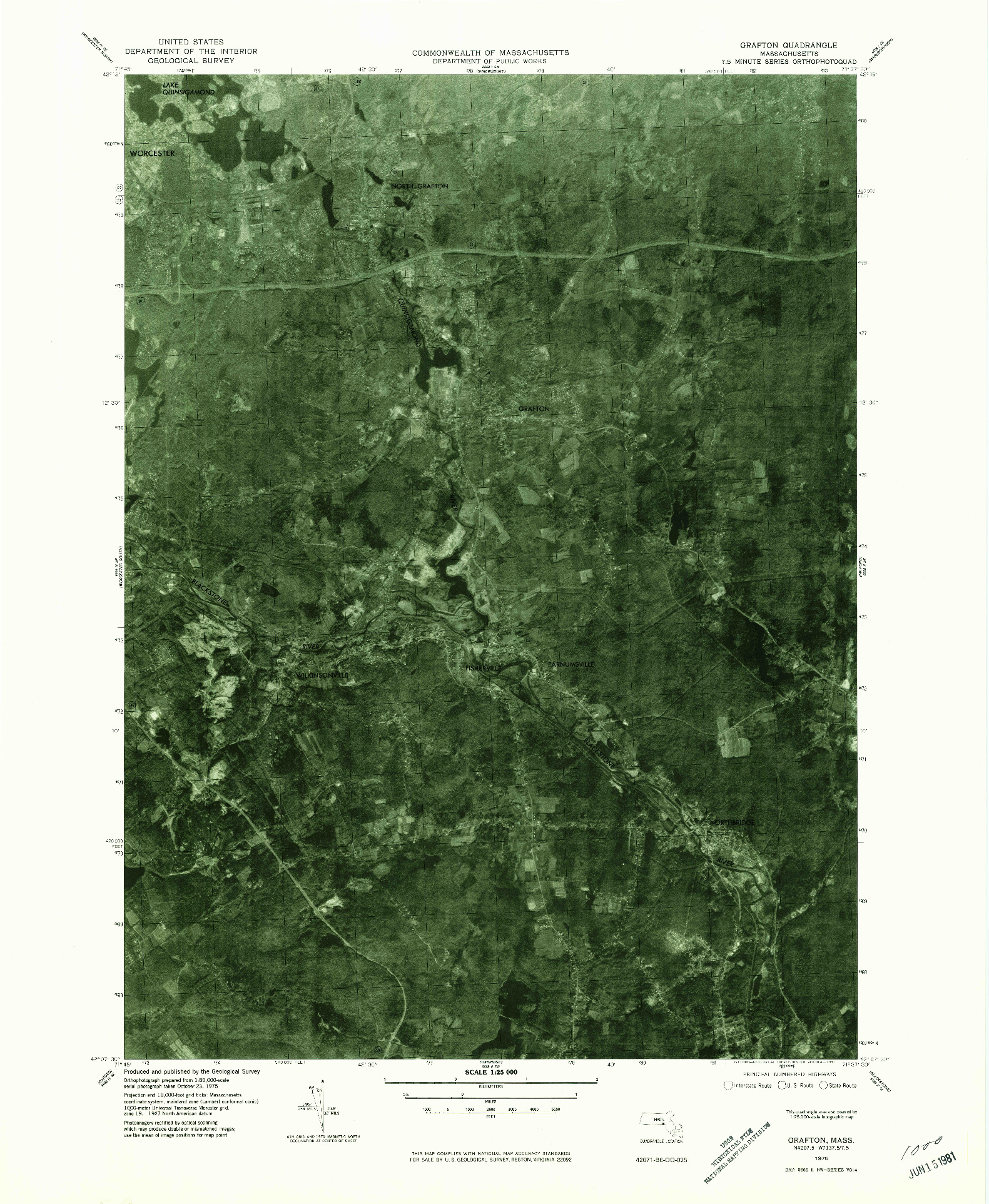 USGS 1:25000-SCALE QUADRANGLE FOR GRAFTON, MA 1975