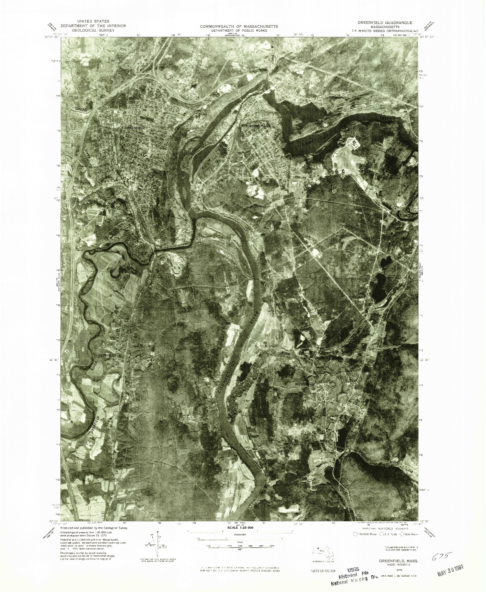 USGS 1:25000-SCALE QUADRANGLE FOR GREENFIELD, MA 1975