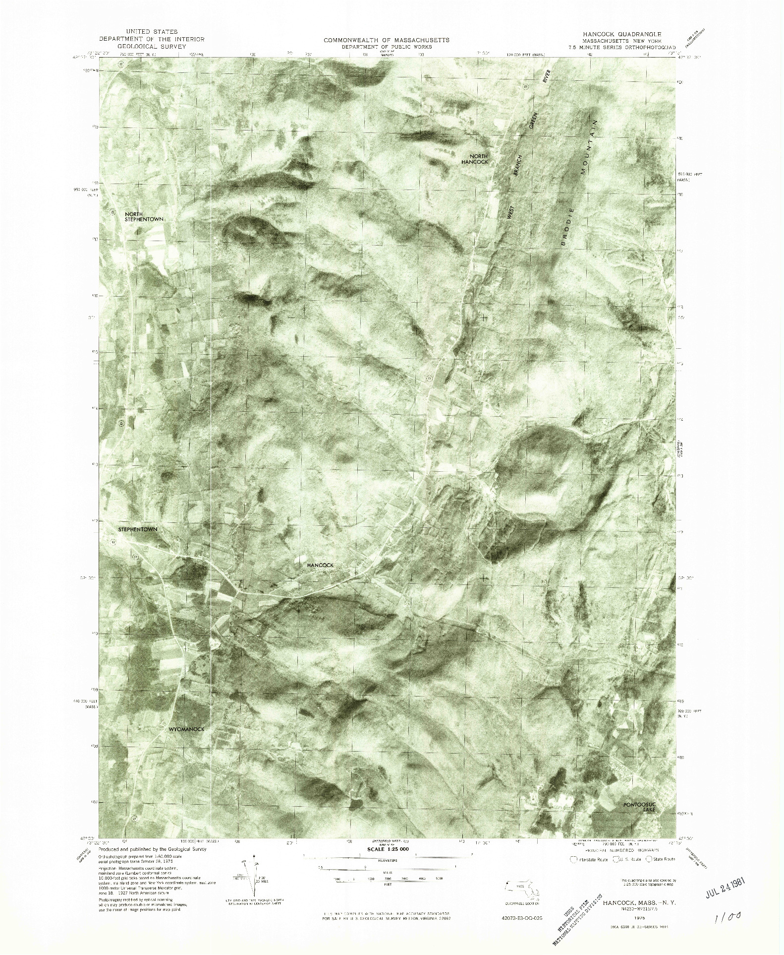 USGS 1:25000-SCALE QUADRANGLE FOR HANCOCK, MA 1975