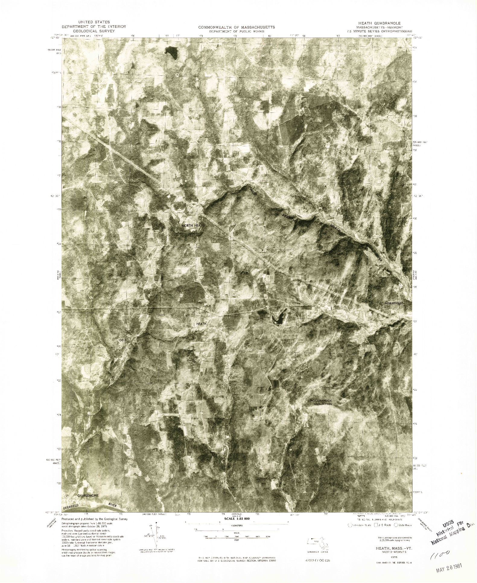USGS 1:25000-SCALE QUADRANGLE FOR HEATH, MA 1975