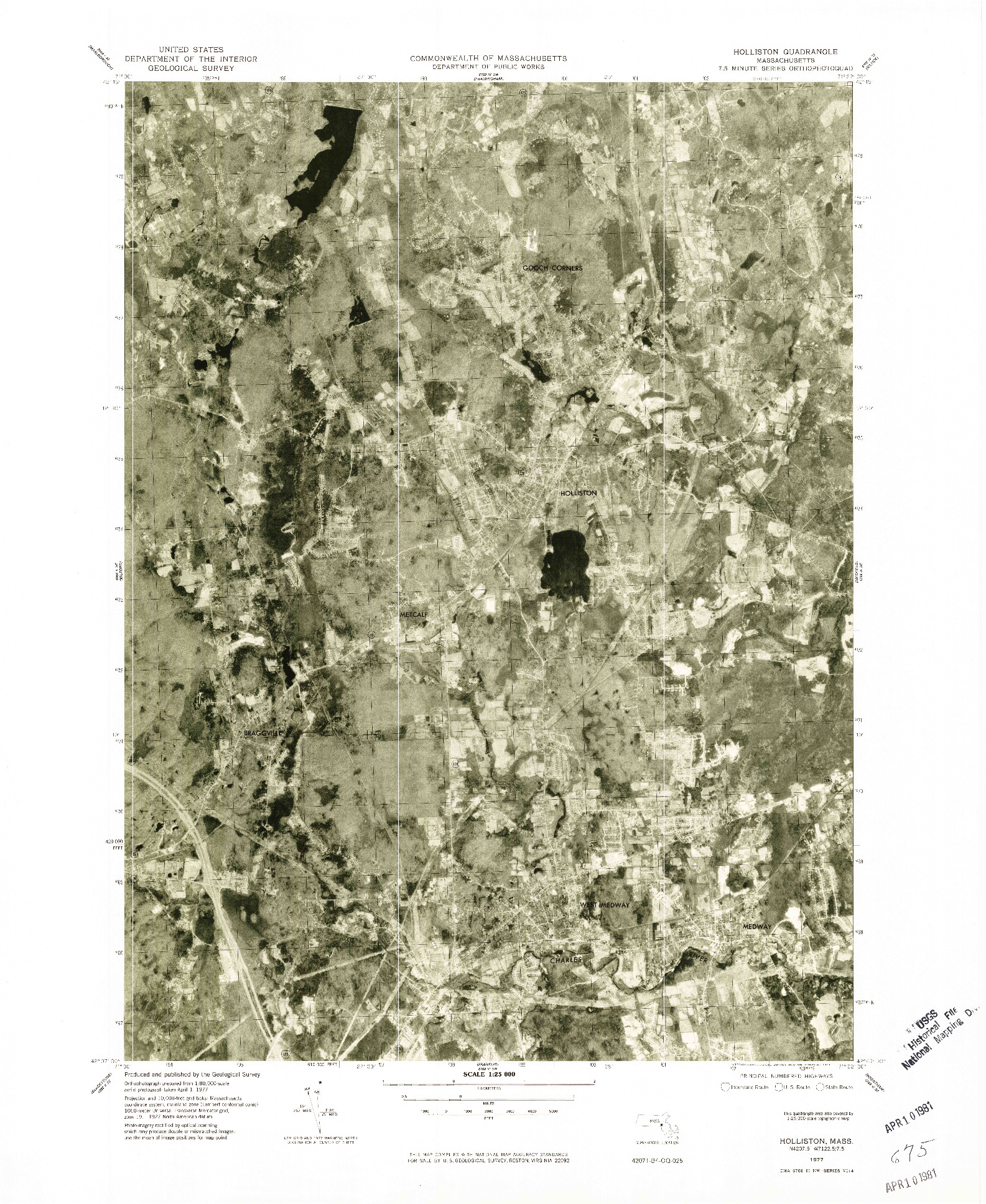 USGS 1:25000-SCALE QUADRANGLE FOR HOLLISTON, MA 1977
