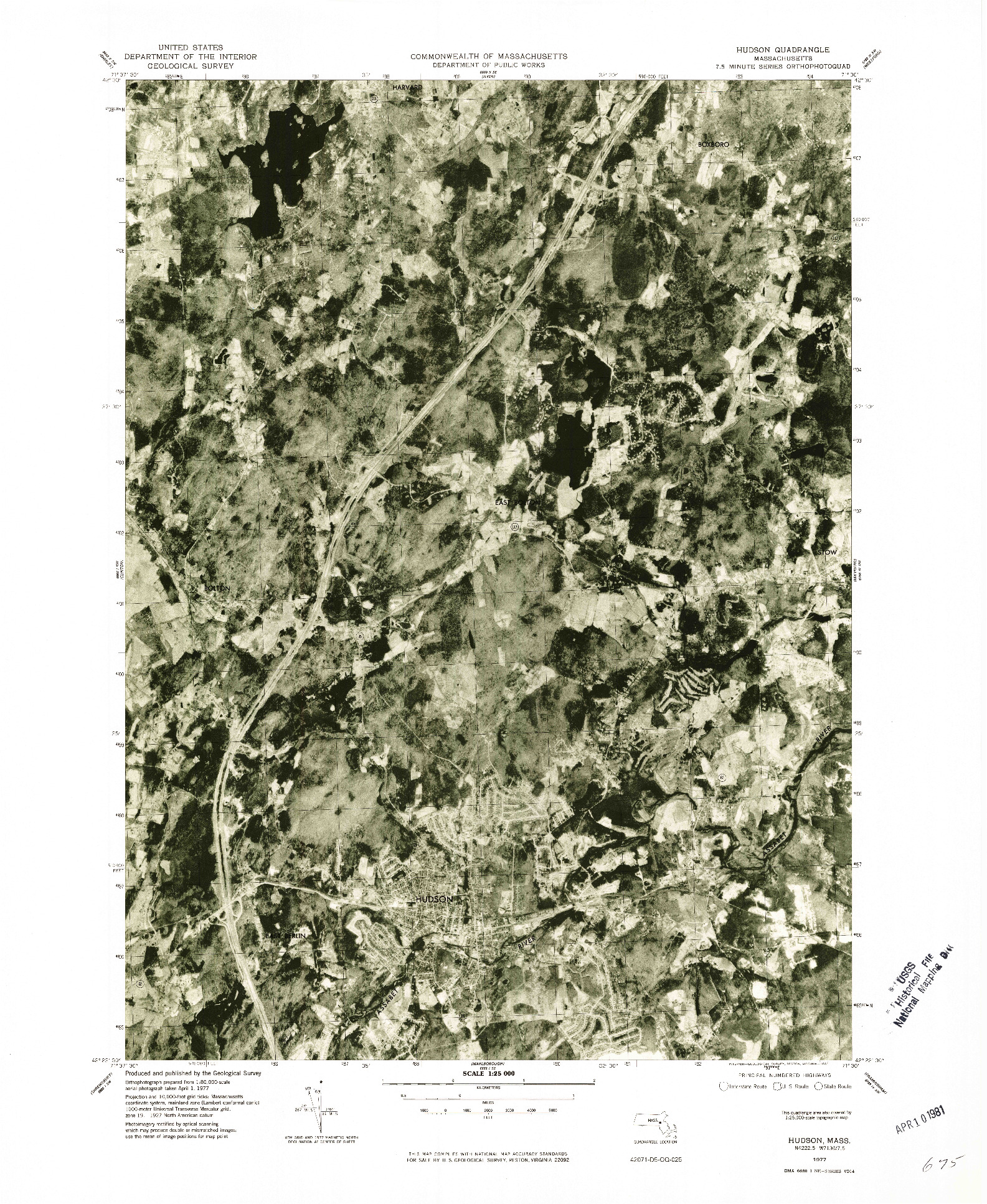 USGS 1:25000-SCALE QUADRANGLE FOR HUDSON, MA 1977
