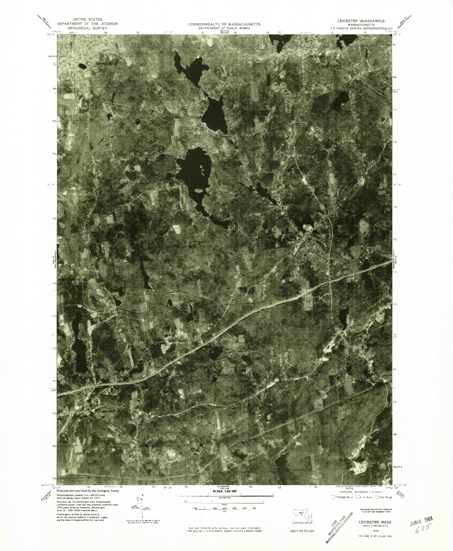 USGS 1:25000-SCALE QUADRANGLE FOR LEICESTER, MA 1975