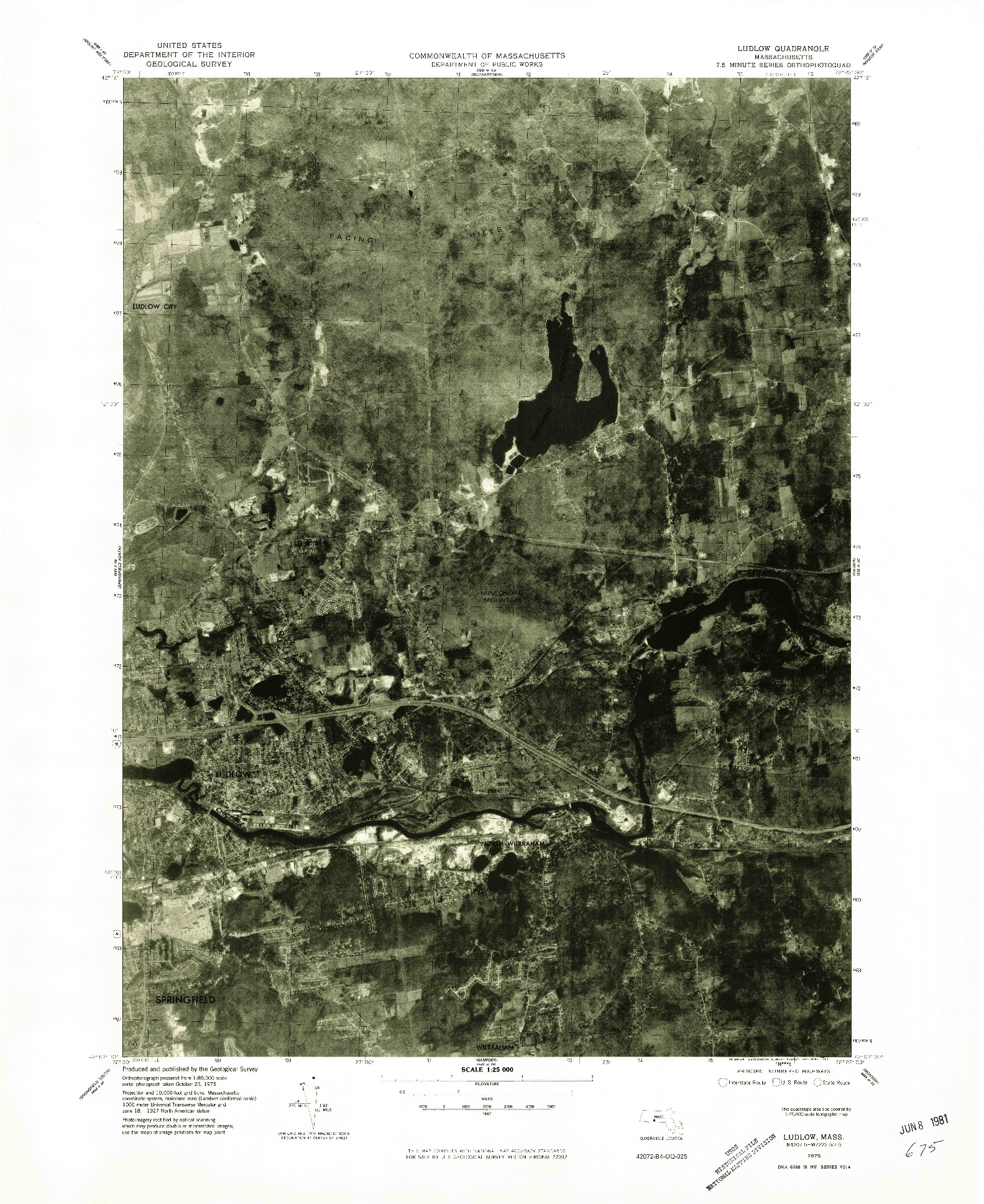 USGS 1:25000-SCALE QUADRANGLE FOR LUDLOW, MA 1975