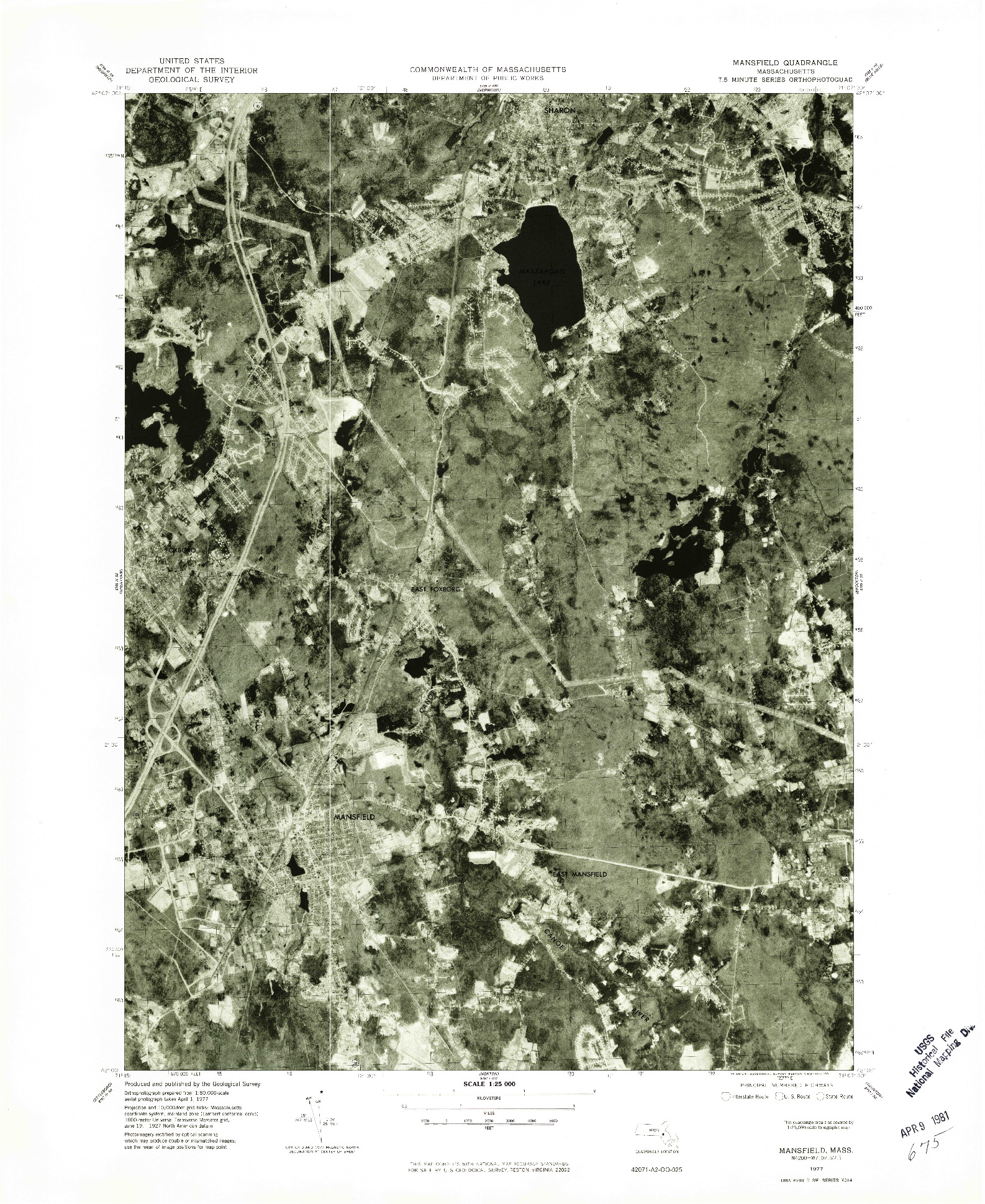 USGS 1:25000-SCALE QUADRANGLE FOR MANSFIELD, MA 1977