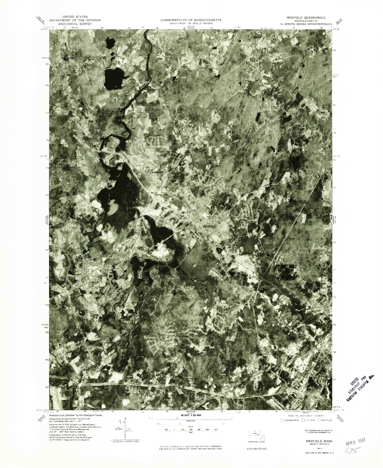 USGS 1:25000-SCALE QUADRANGLE FOR MEDFIELD, MA 1977