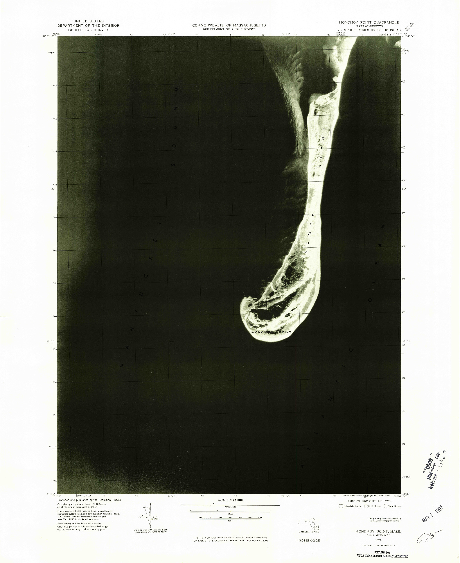 USGS 1:25000-SCALE QUADRANGLE FOR MONOMOY POINT, MA 1977