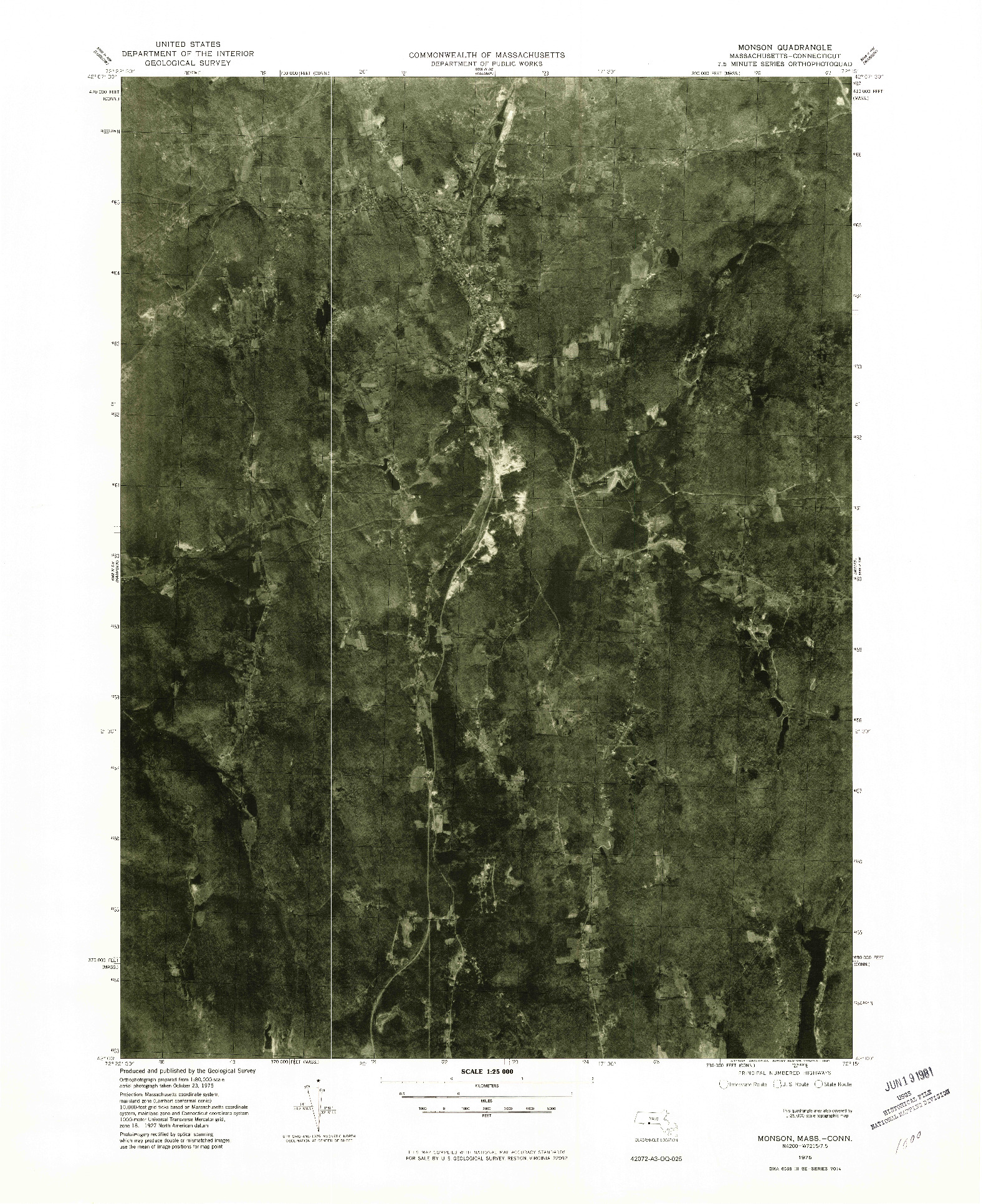 USGS 1:25000-SCALE QUADRANGLE FOR MONSON, MA 1975