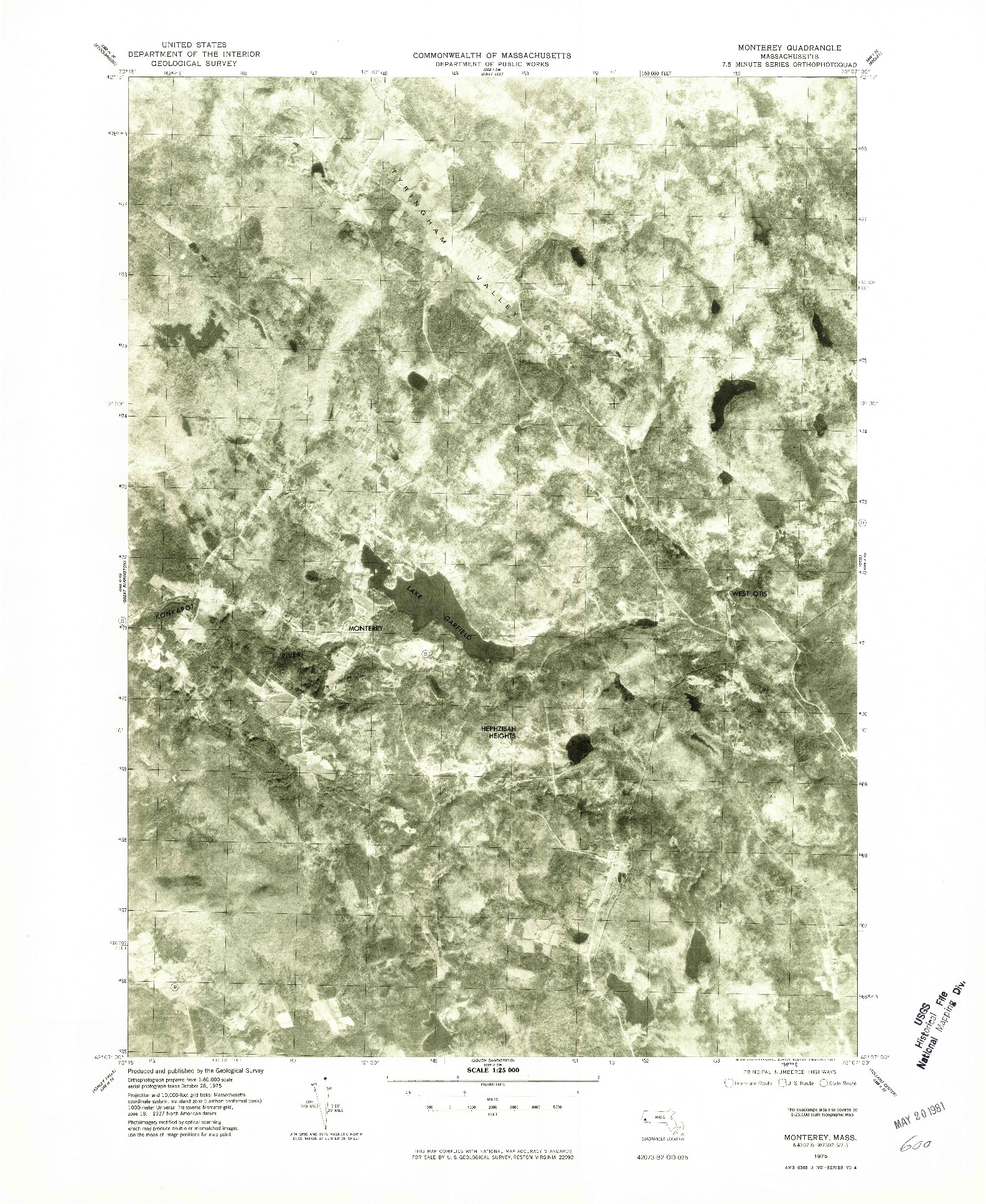 USGS 1:25000-SCALE QUADRANGLE FOR MONTEREY, MA 1975