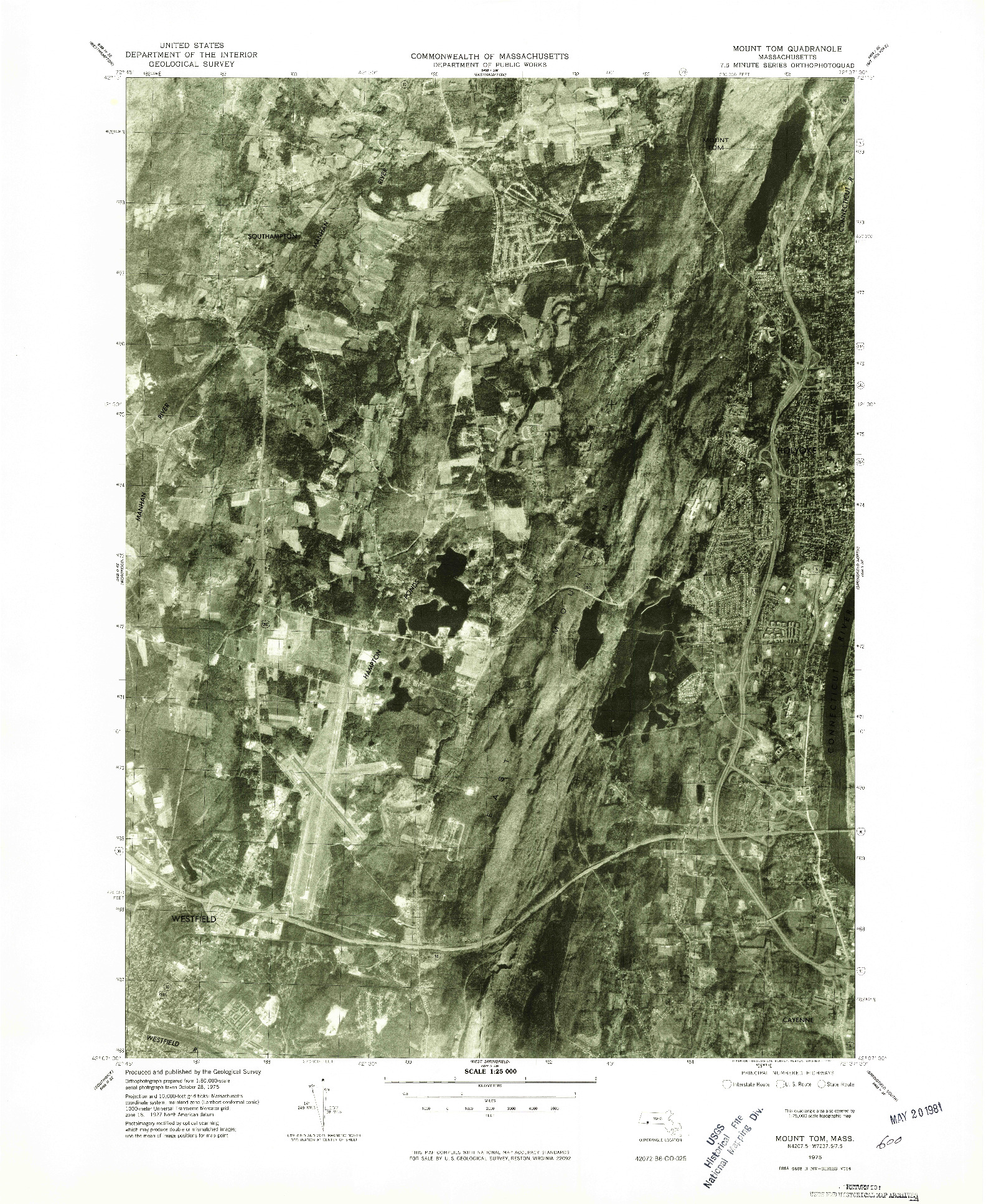 USGS 1:25000-SCALE QUADRANGLE FOR MOUNT TOM, MA 1975