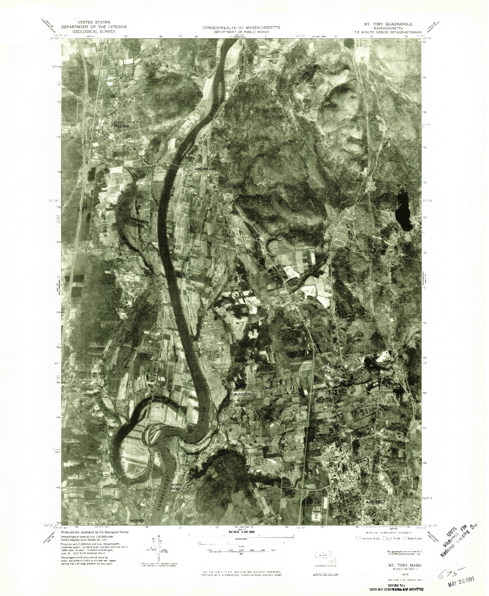 USGS 1:25000-SCALE QUADRANGLE FOR MT TOBY, MA 1975