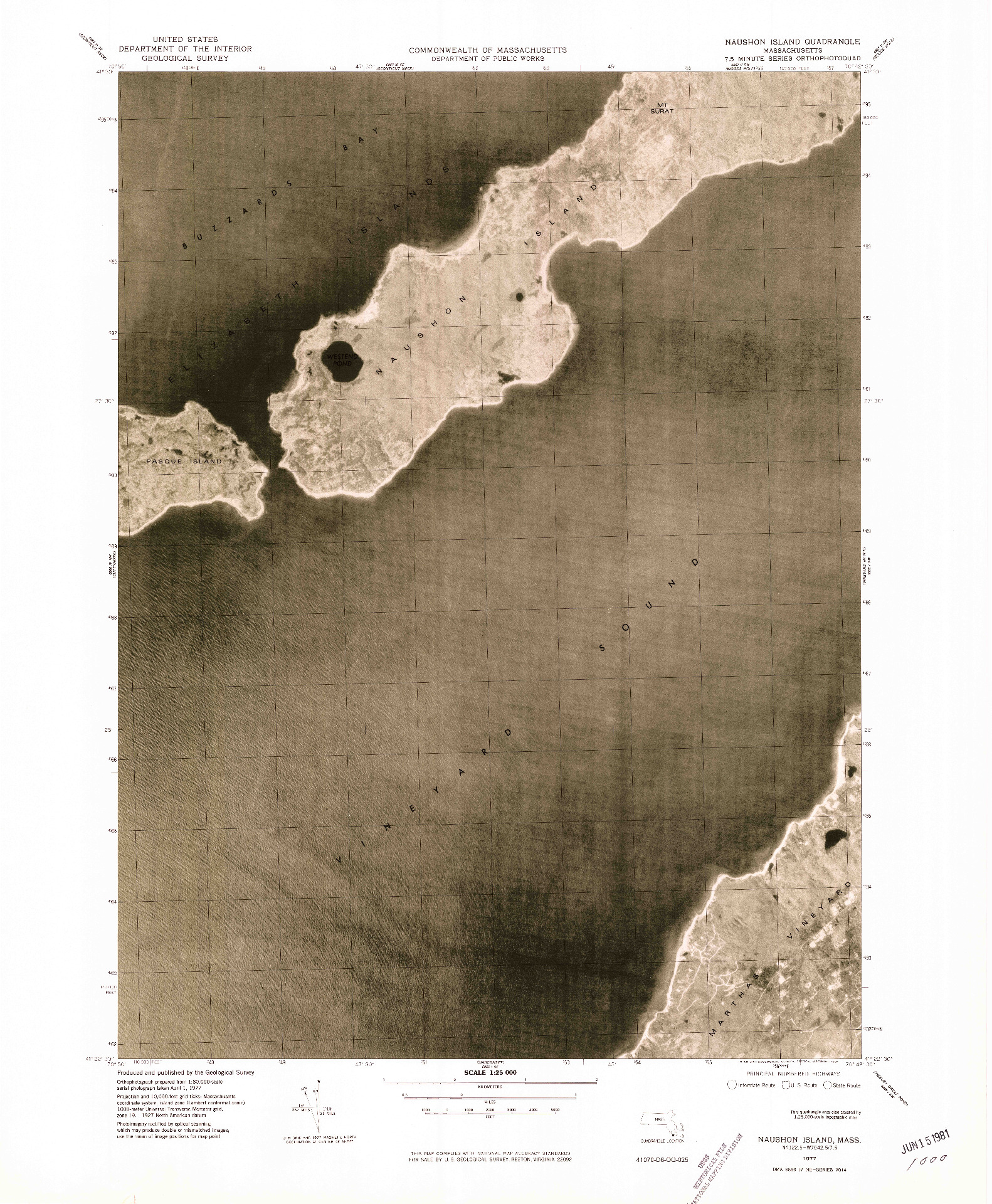 USGS 1:25000-SCALE QUADRANGLE FOR NAUSHON ISLAND, MA 1977