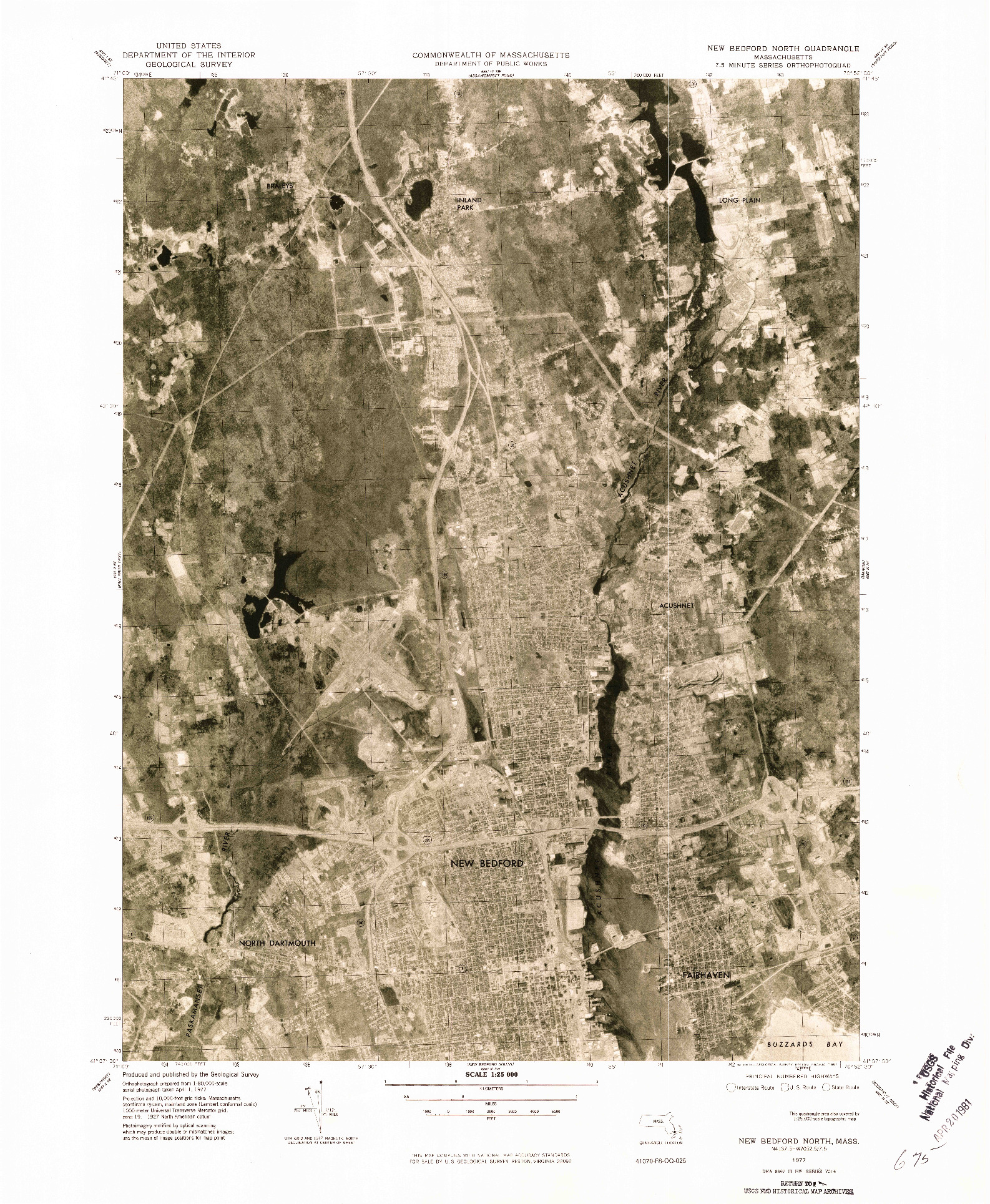 USGS 1:25000-SCALE QUADRANGLE FOR NEW BEDFORD NORTH, MA 1977