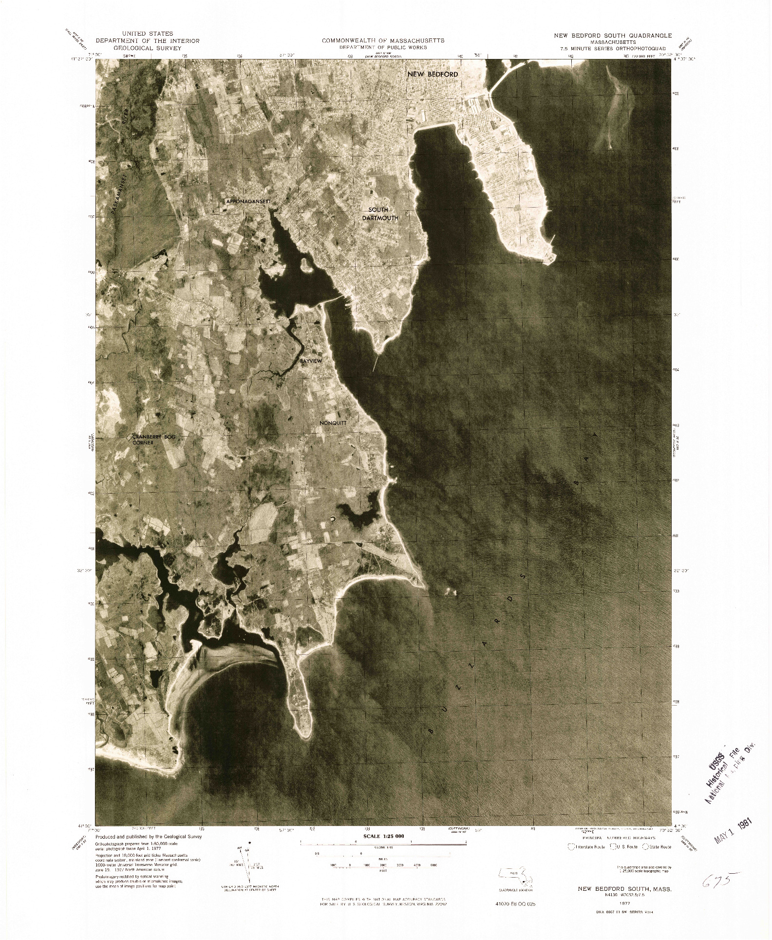 USGS 1:25000-SCALE QUADRANGLE FOR NEW BEDFORD SOUTH, MA 1977
