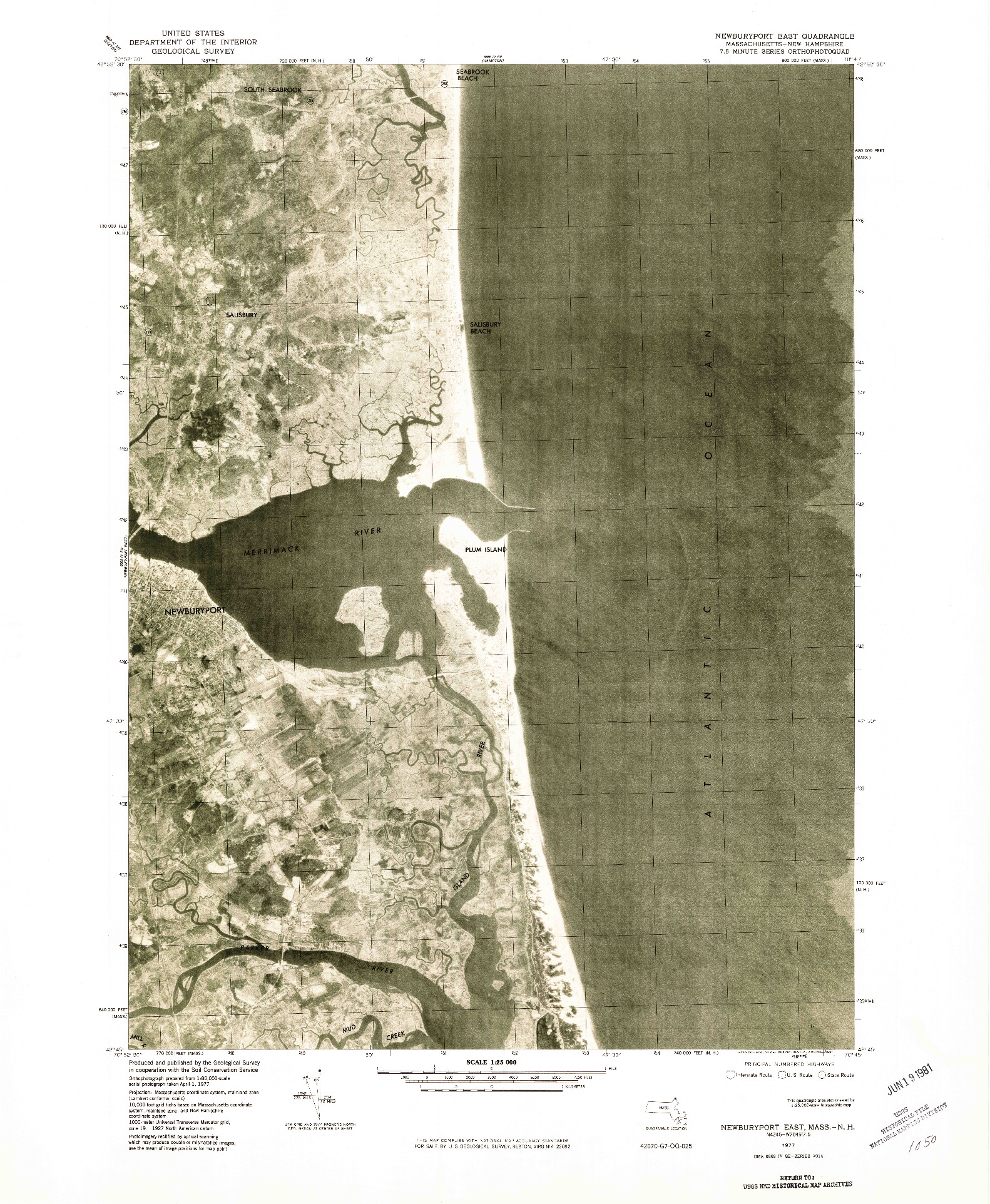 USGS 1:25000-SCALE QUADRANGLE FOR NEWBURYPORT EAST, MA 1977