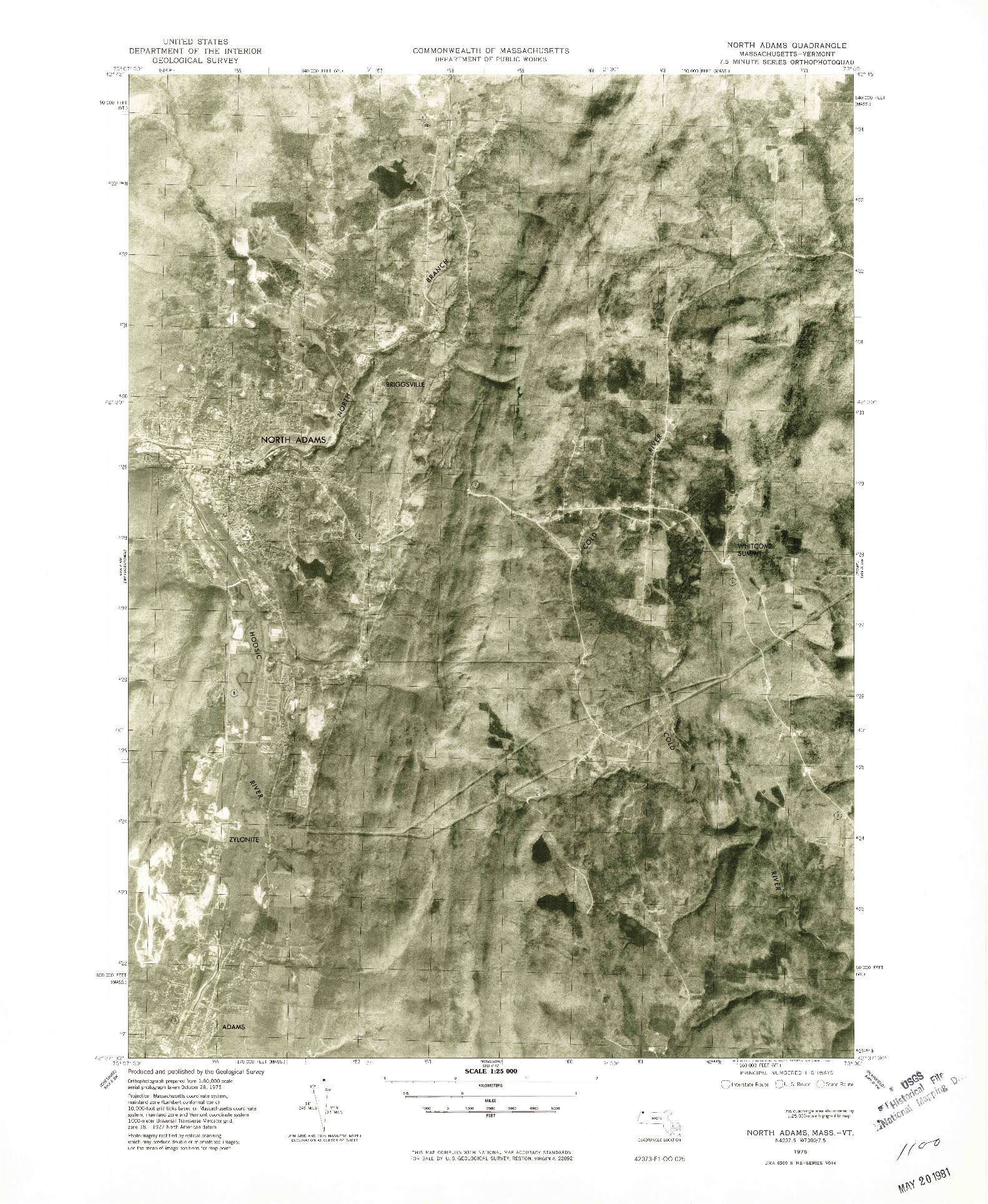 USGS 1:25000-SCALE QUADRANGLE FOR NORTH ADAMS, MA 1975