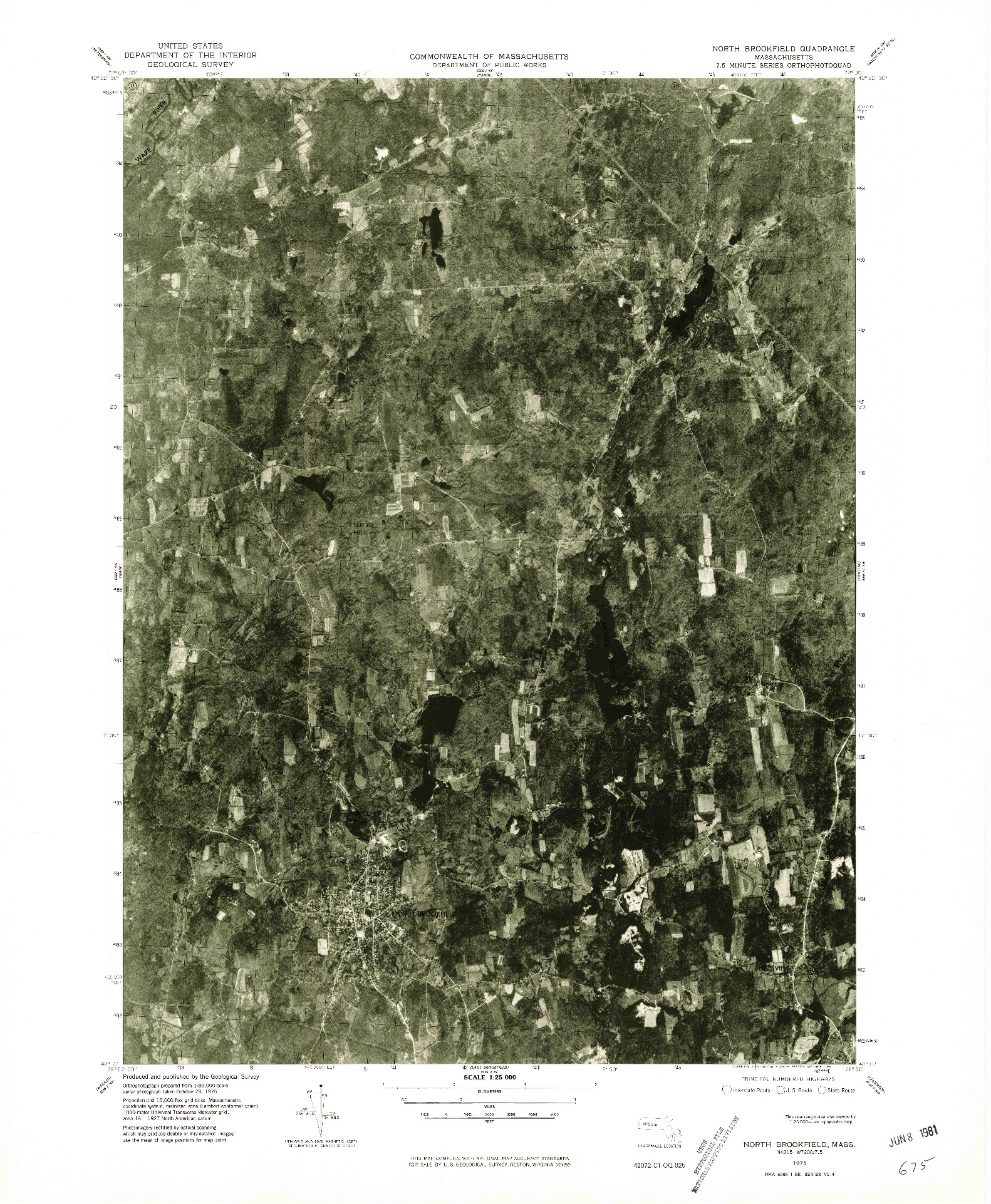 USGS 1:25000-SCALE QUADRANGLE FOR NORTH BROOKFIELD, MA 1975