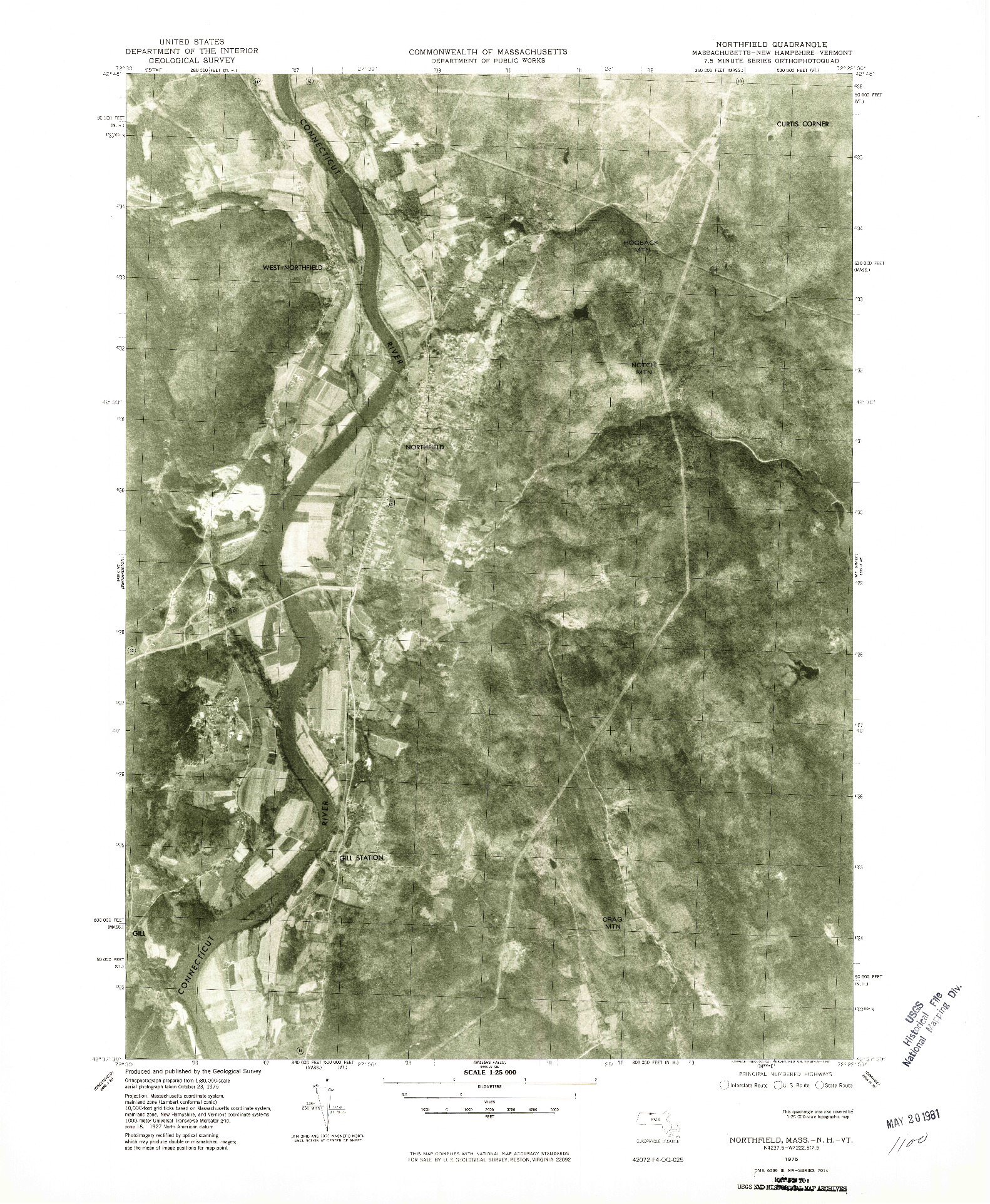 USGS 1:25000-SCALE QUADRANGLE FOR NORTHFIELD, MA 1975