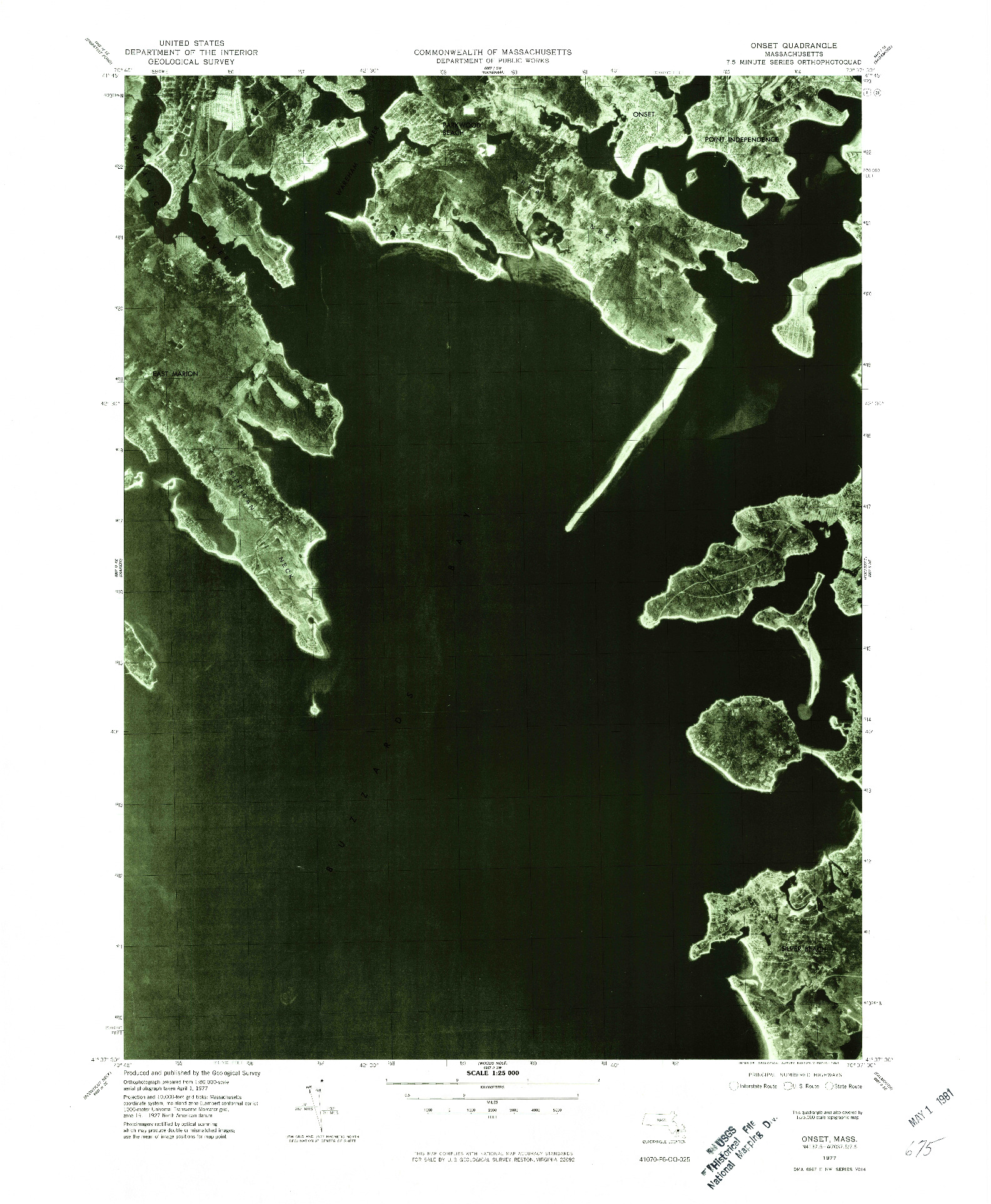 USGS 1:25000-SCALE QUADRANGLE FOR ONSET, MA 1977