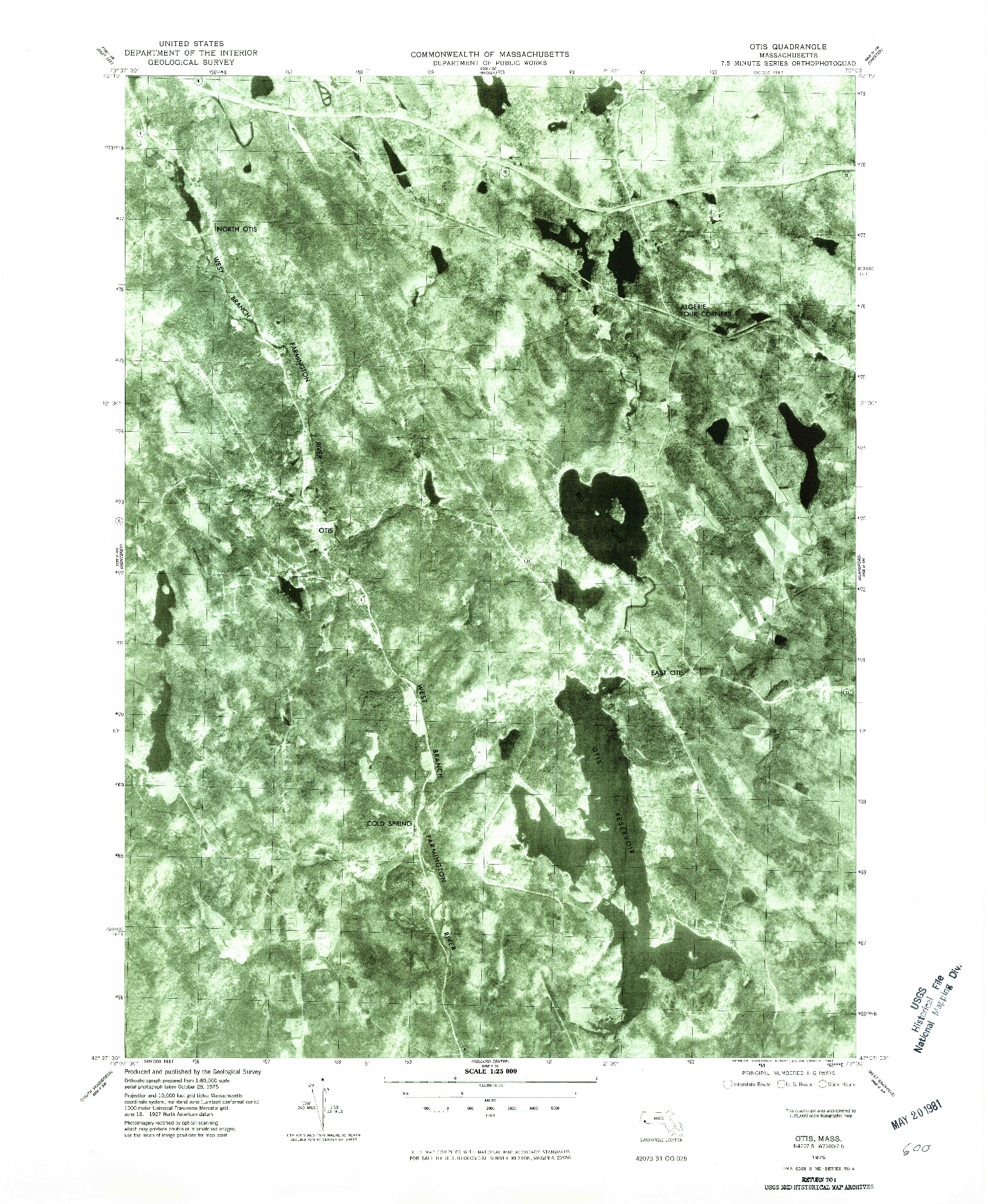 USGS 1:25000-SCALE QUADRANGLE FOR OTIS, MA 1975