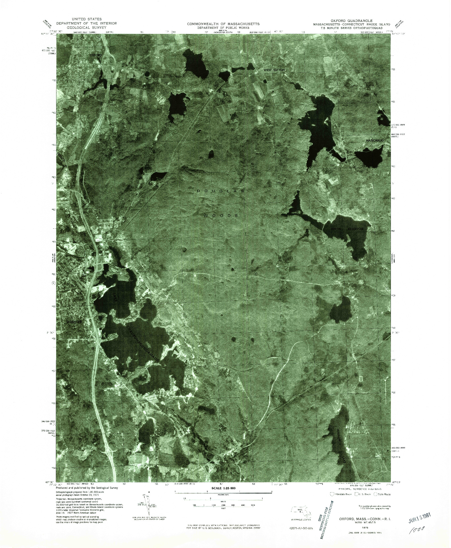 USGS 1:25000-SCALE QUADRANGLE FOR OXFORD, MA 1975