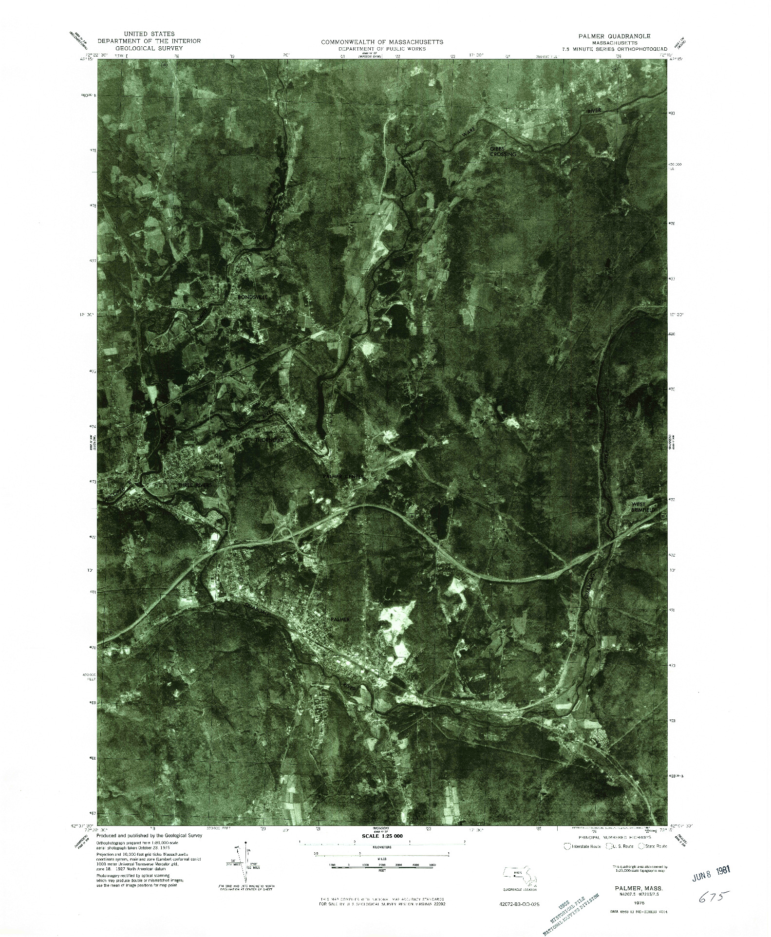 USGS 1:25000-SCALE QUADRANGLE FOR PALMER, MA 1975