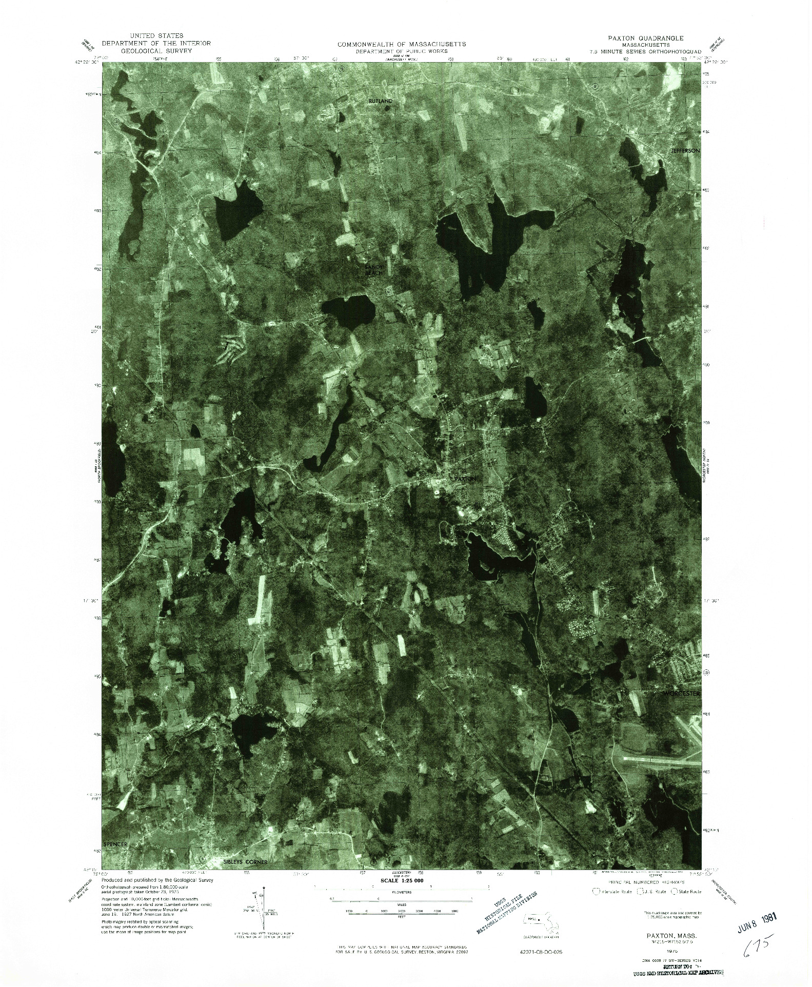 USGS 1:25000-SCALE QUADRANGLE FOR PAXTON, MA 1975