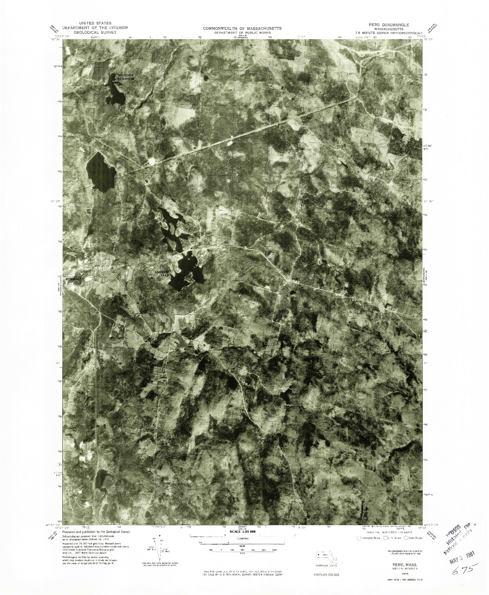 USGS 1:25000-SCALE QUADRANGLE FOR PERU, MA 1975