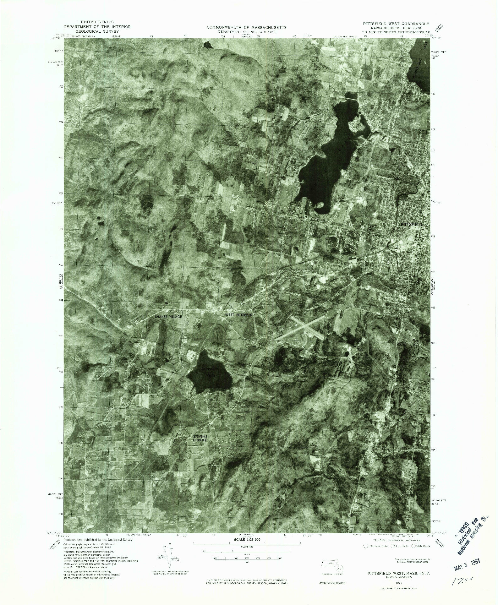 USGS 1:25000-SCALE QUADRANGLE FOR PITTSFIELD WEST, MA 1975
