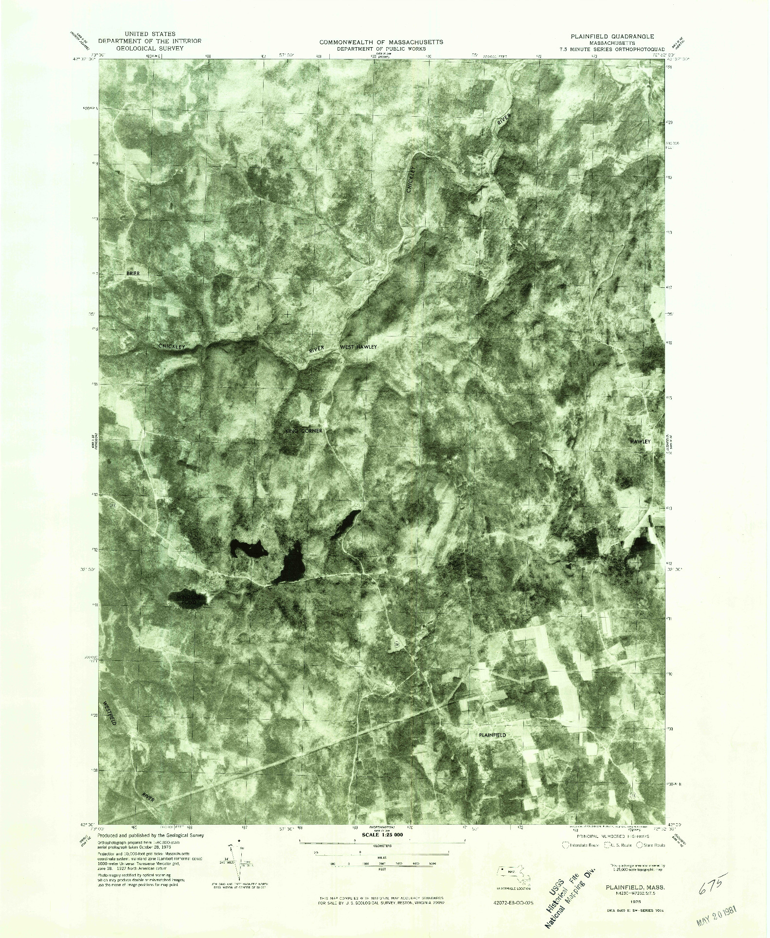 USGS 1:25000-SCALE QUADRANGLE FOR PLAINFIELD, MA 1975
