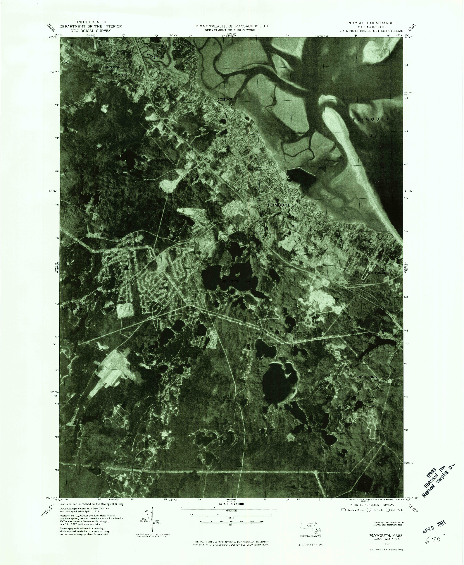 USGS 1:25000-SCALE QUADRANGLE FOR PLYMOUTH, MA 1977