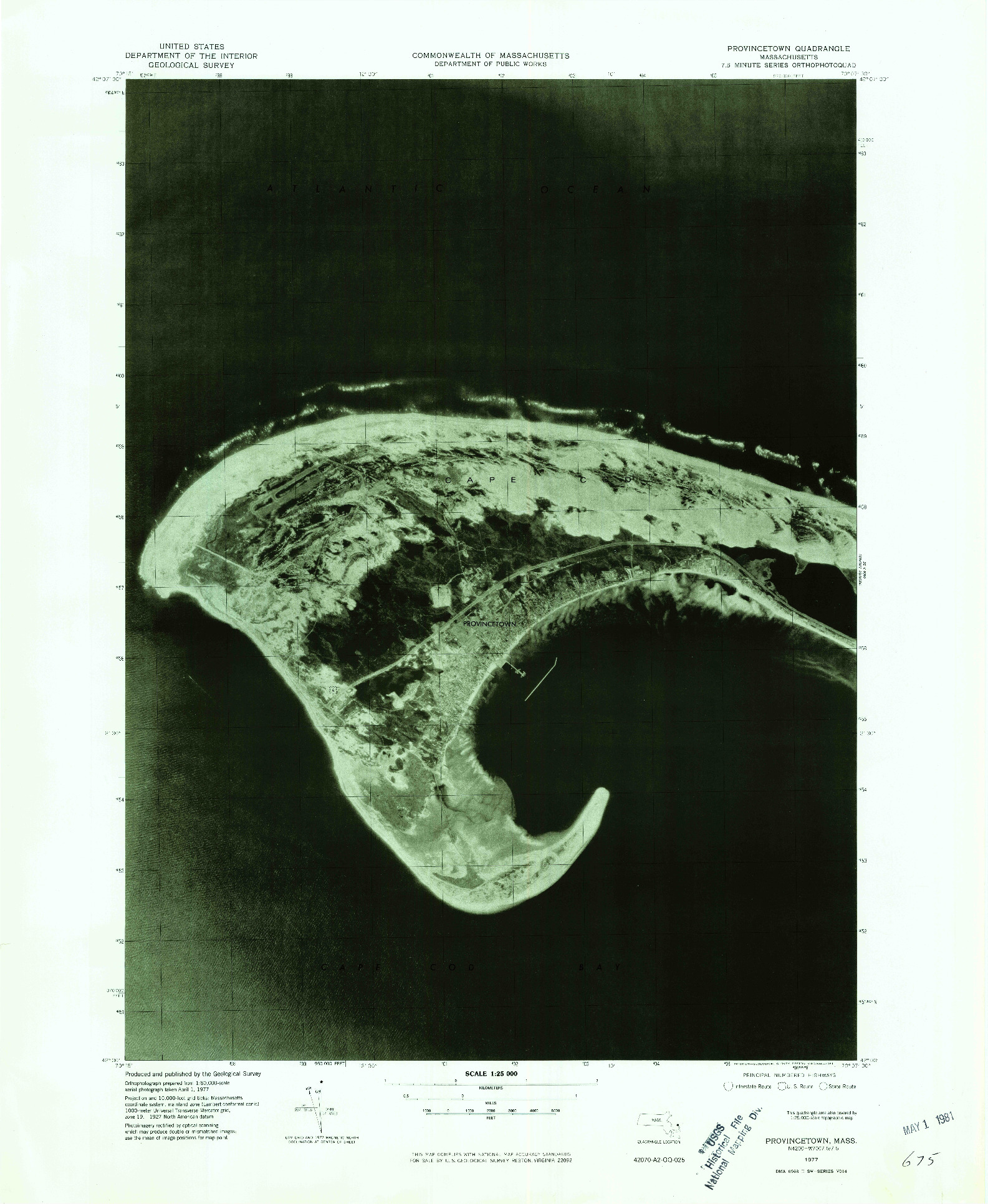 USGS 1:25000-SCALE QUADRANGLE FOR PROVINCETOWN, MA 1977