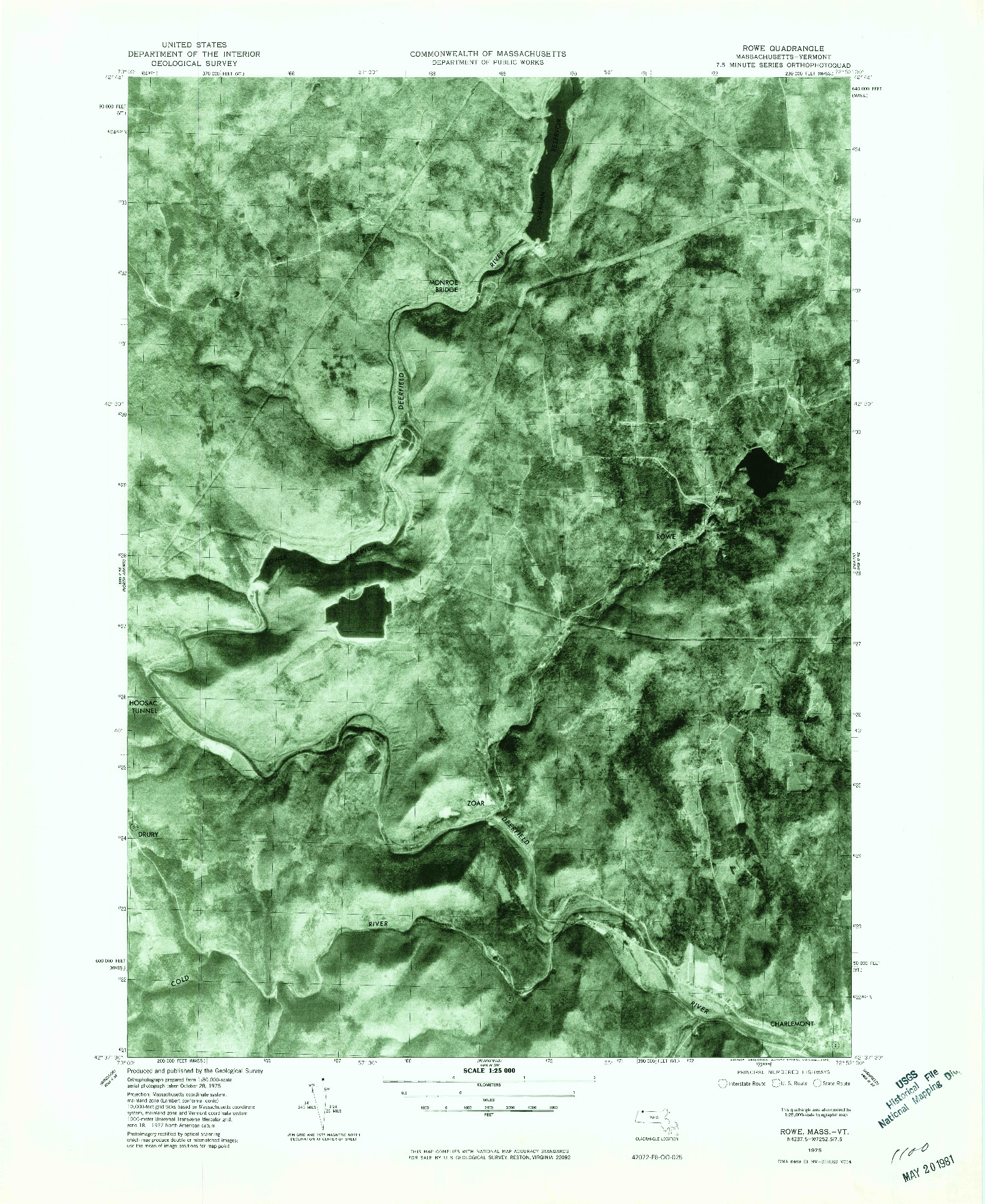 USGS 1:25000-SCALE QUADRANGLE FOR ROWE, MA 1975