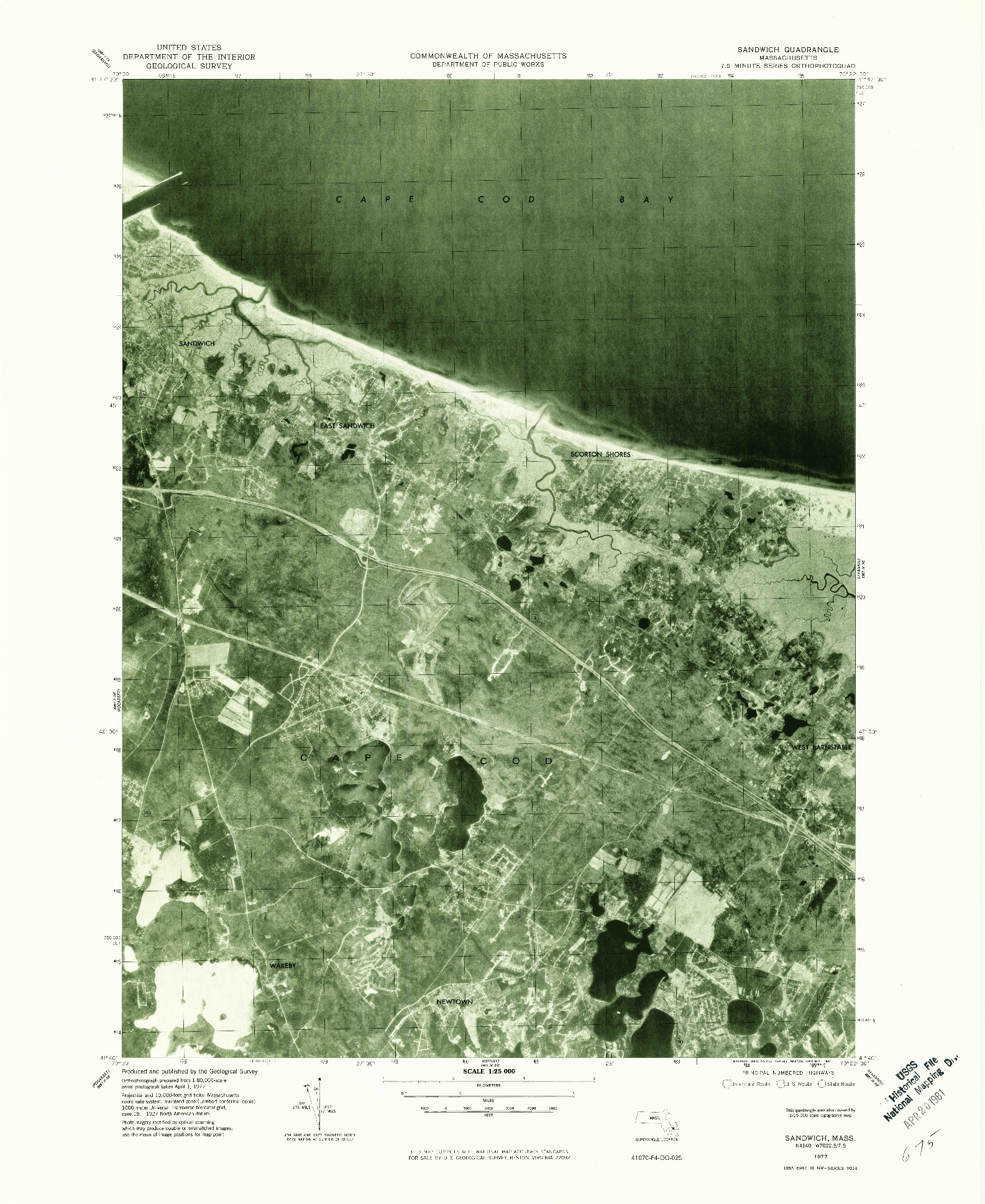 USGS 1:25000-SCALE QUADRANGLE FOR SANDWICH, MA 1977