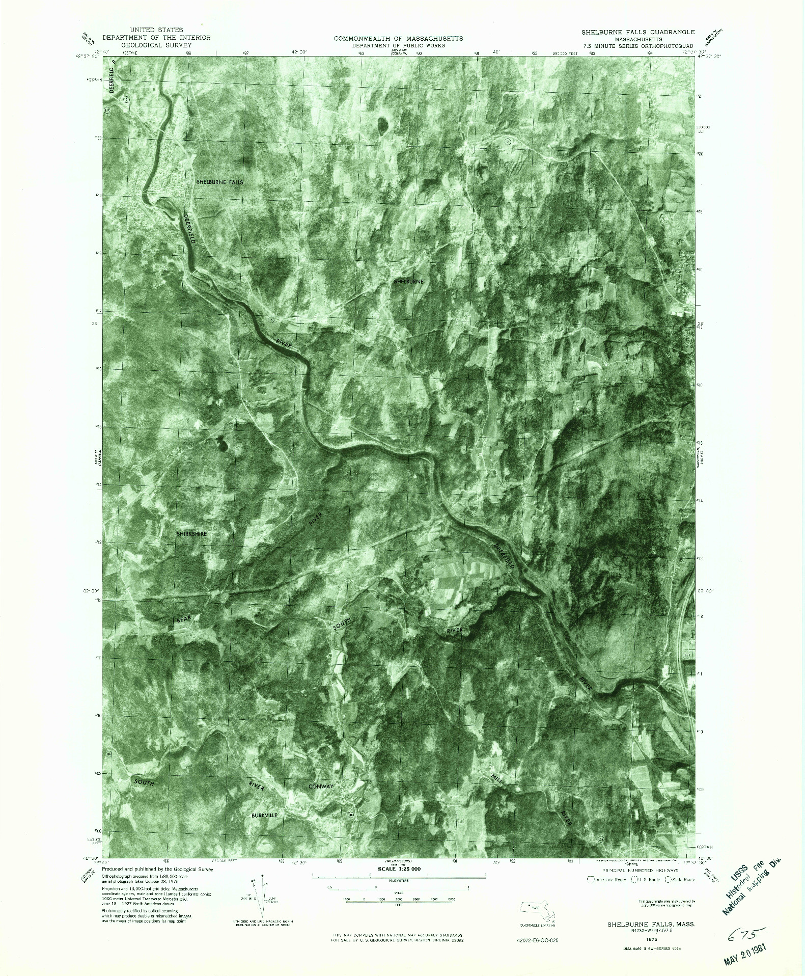 USGS 1:25000-SCALE QUADRANGLE FOR SHELBURNE FALLS, MA 1975