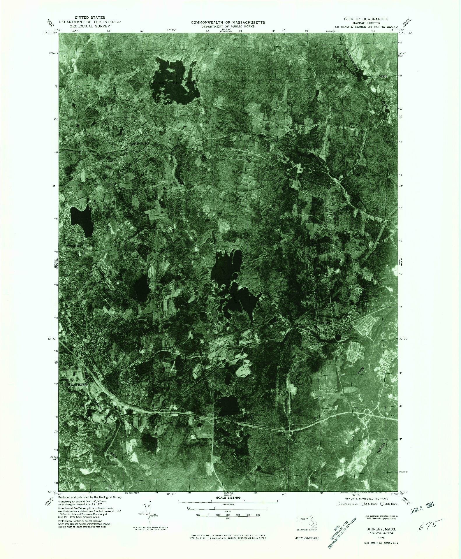 USGS 1:25000-SCALE QUADRANGLE FOR SHIRLEY, MA 1975