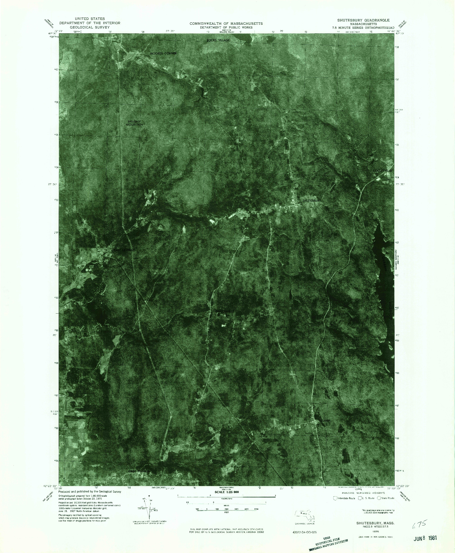 USGS 1:25000-SCALE QUADRANGLE FOR SHUTESBURY, MA 1975
