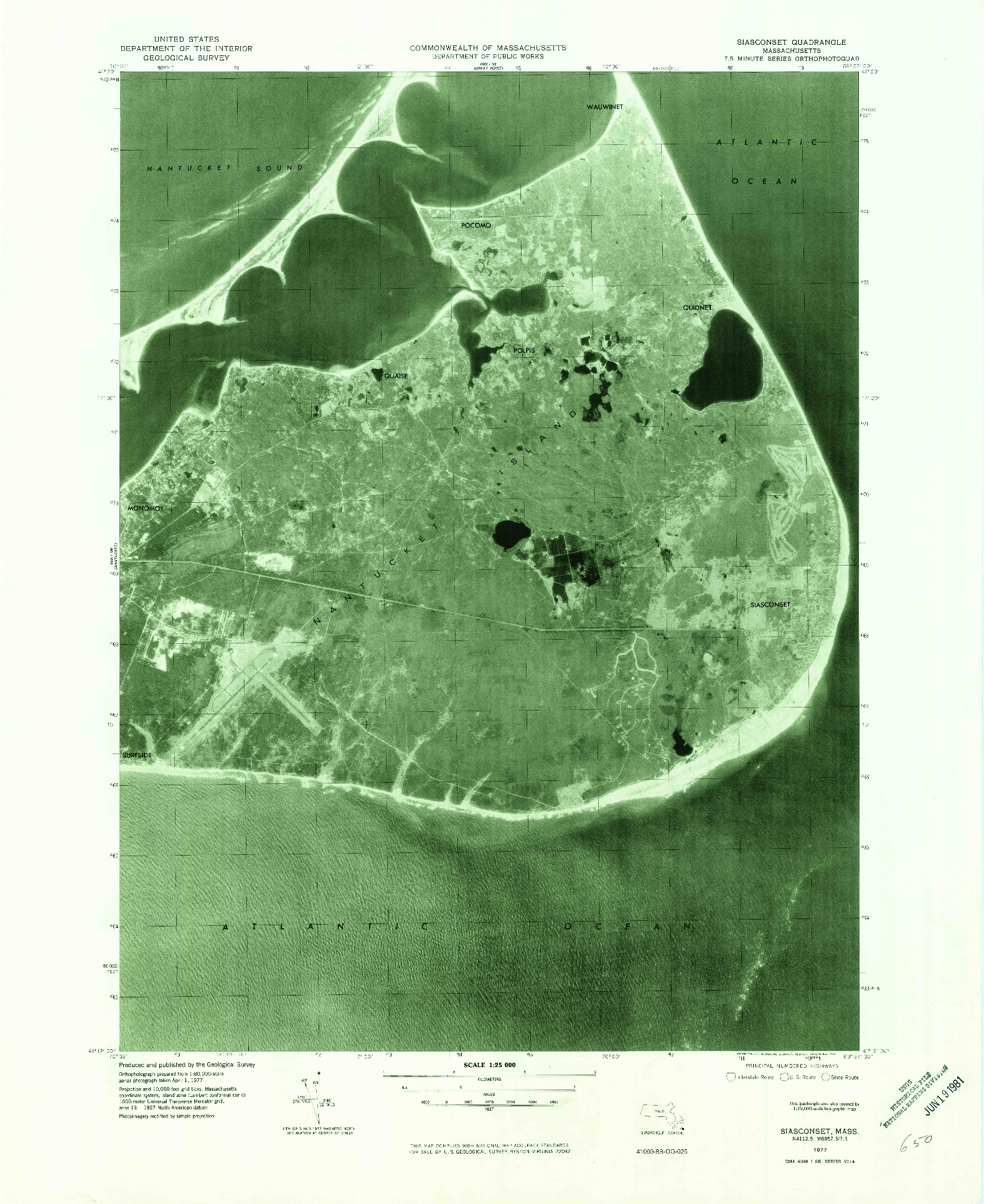 USGS 1:25000-SCALE QUADRANGLE FOR SIASCONSET, MA 1977