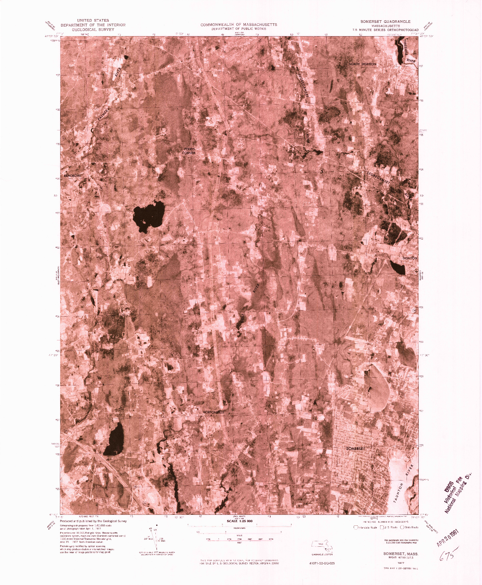 USGS 1:25000-SCALE QUADRANGLE FOR SOMERSET, MA 1977