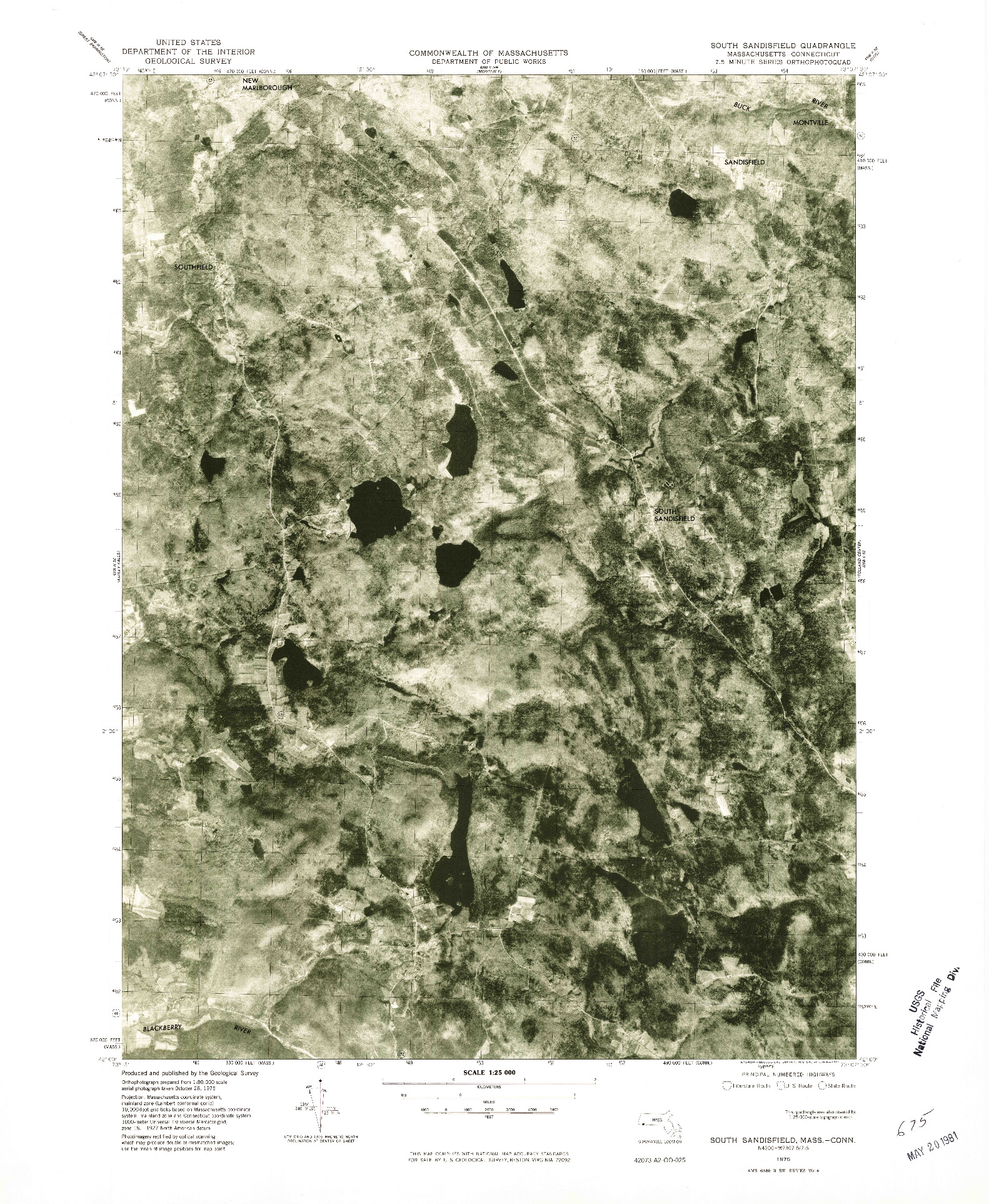 USGS 1:25000-SCALE QUADRANGLE FOR SOUTH SANDISFIELD, MA 1975